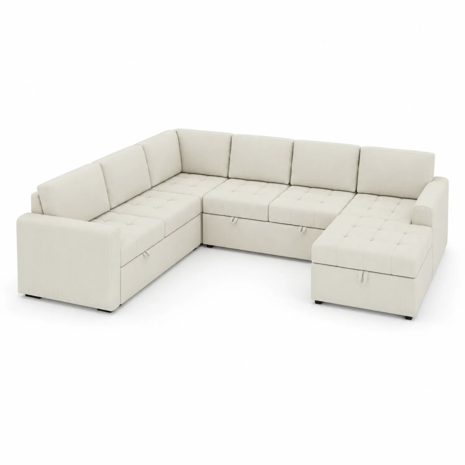 Divano angolare modulare in tessuto beige con contenitore-Velwooda