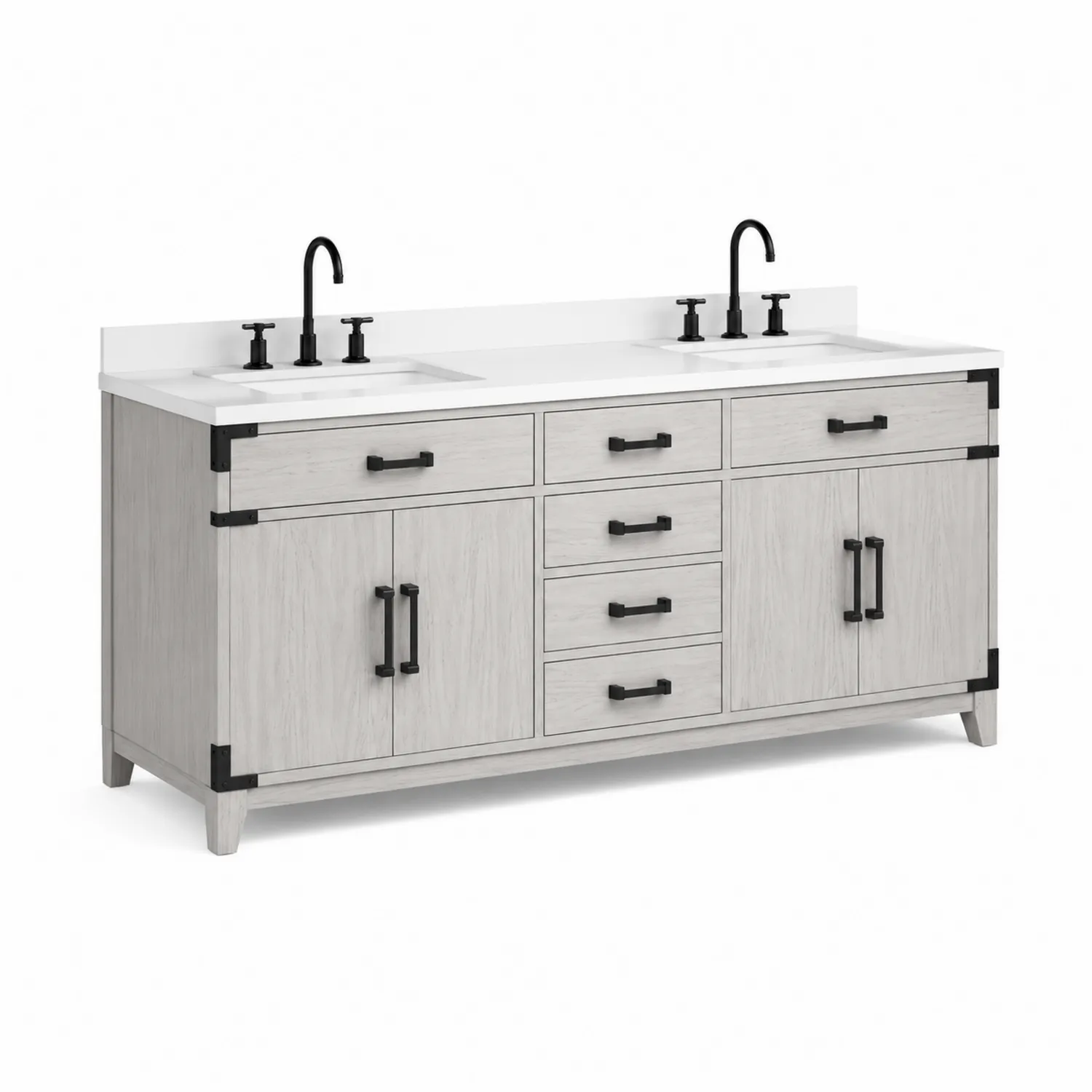 Mobile bagno doppio 162 cm in legno rovere e ceramica-Velwooda