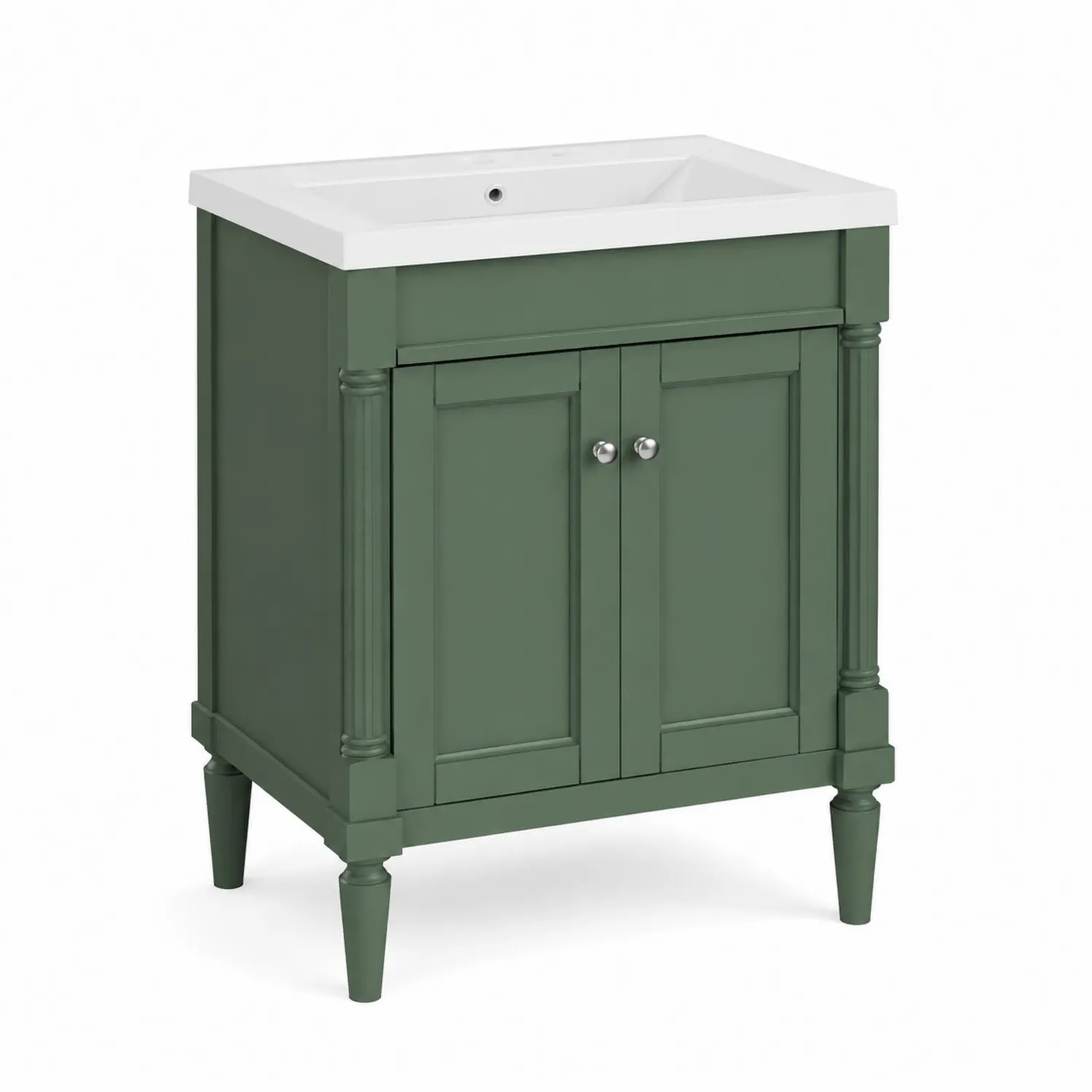 Mobile bagno in legno verde con lavabo in ceramica-Velwooda