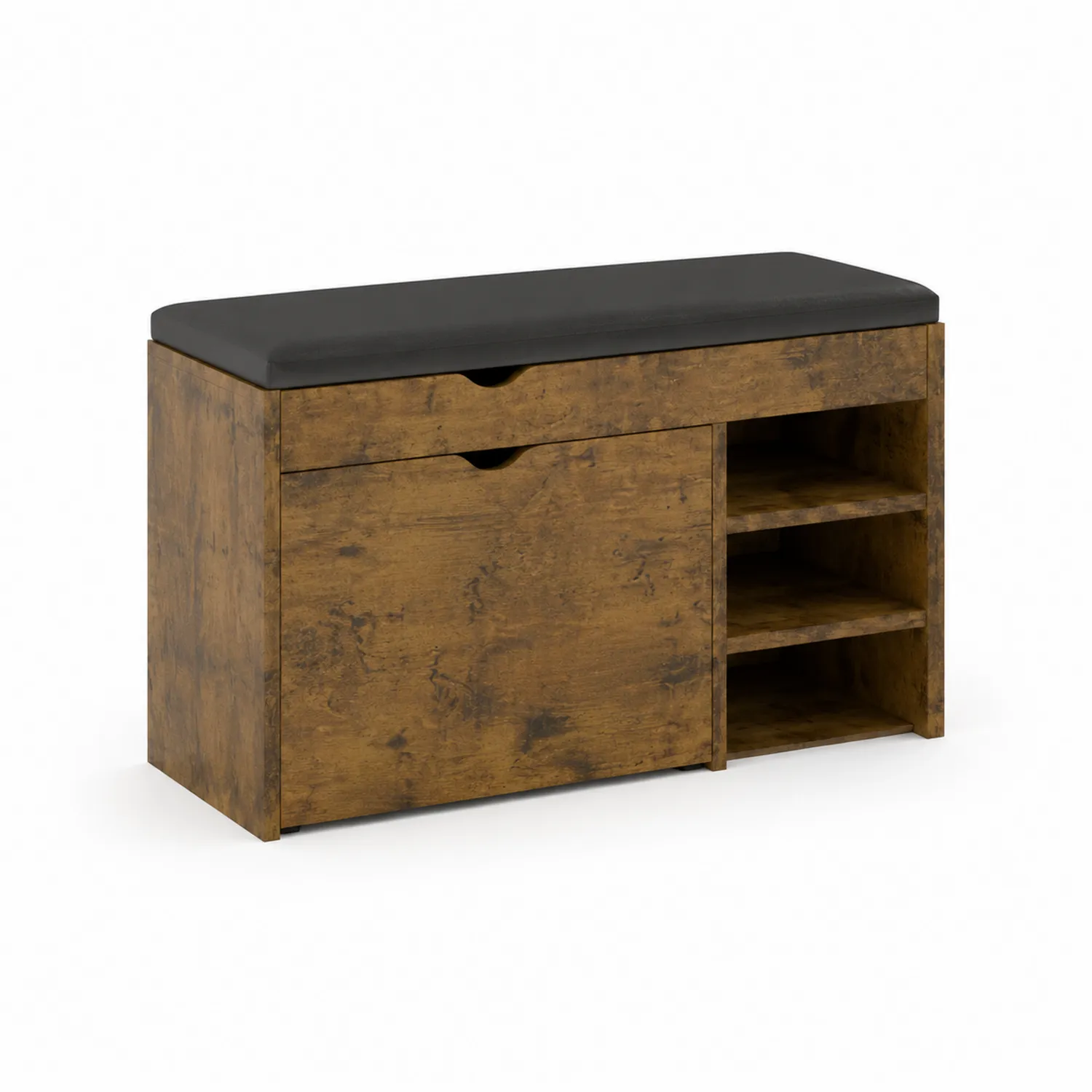Panca con Scarpiera in Legno MDF con Cuscino in Similpelle Nera-Velwooda