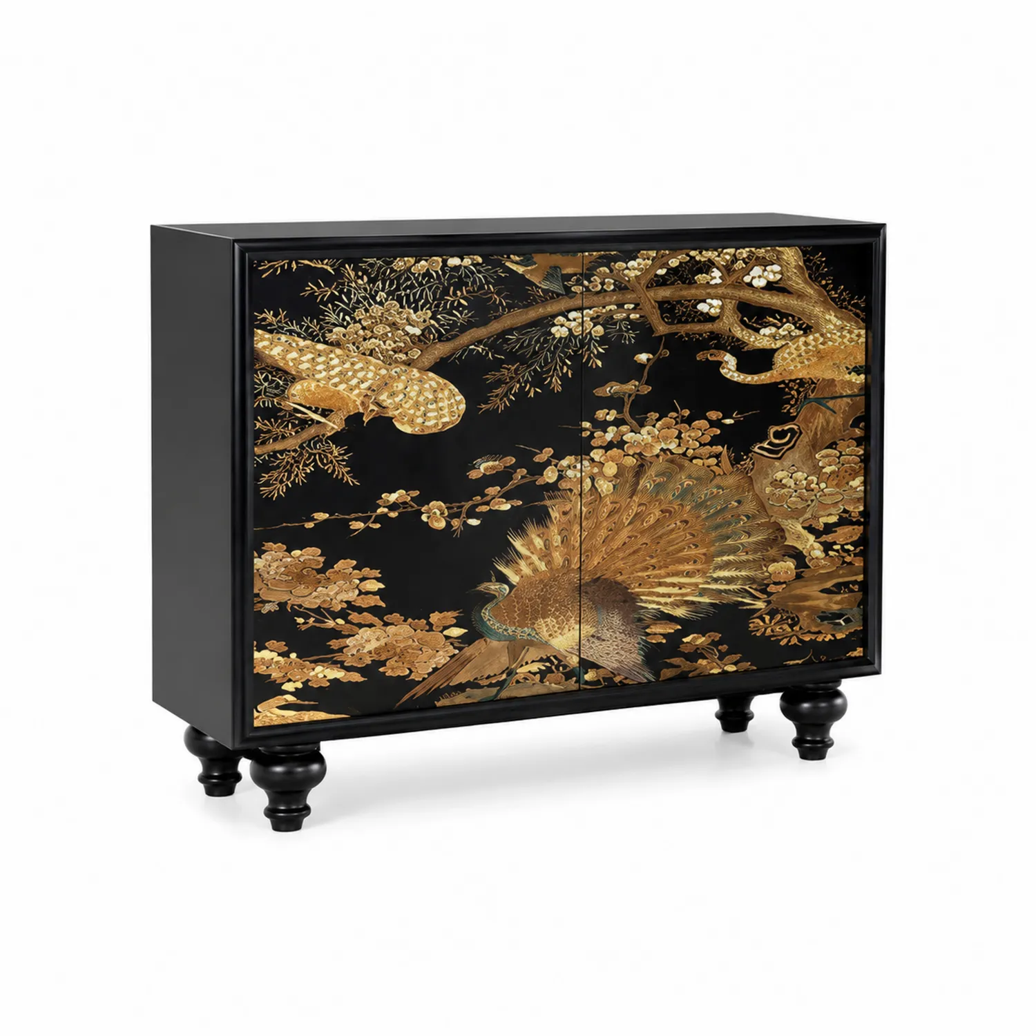 Credenza in Legno Dipinto Nero e Oro 100x40x90 cm-Velwooda