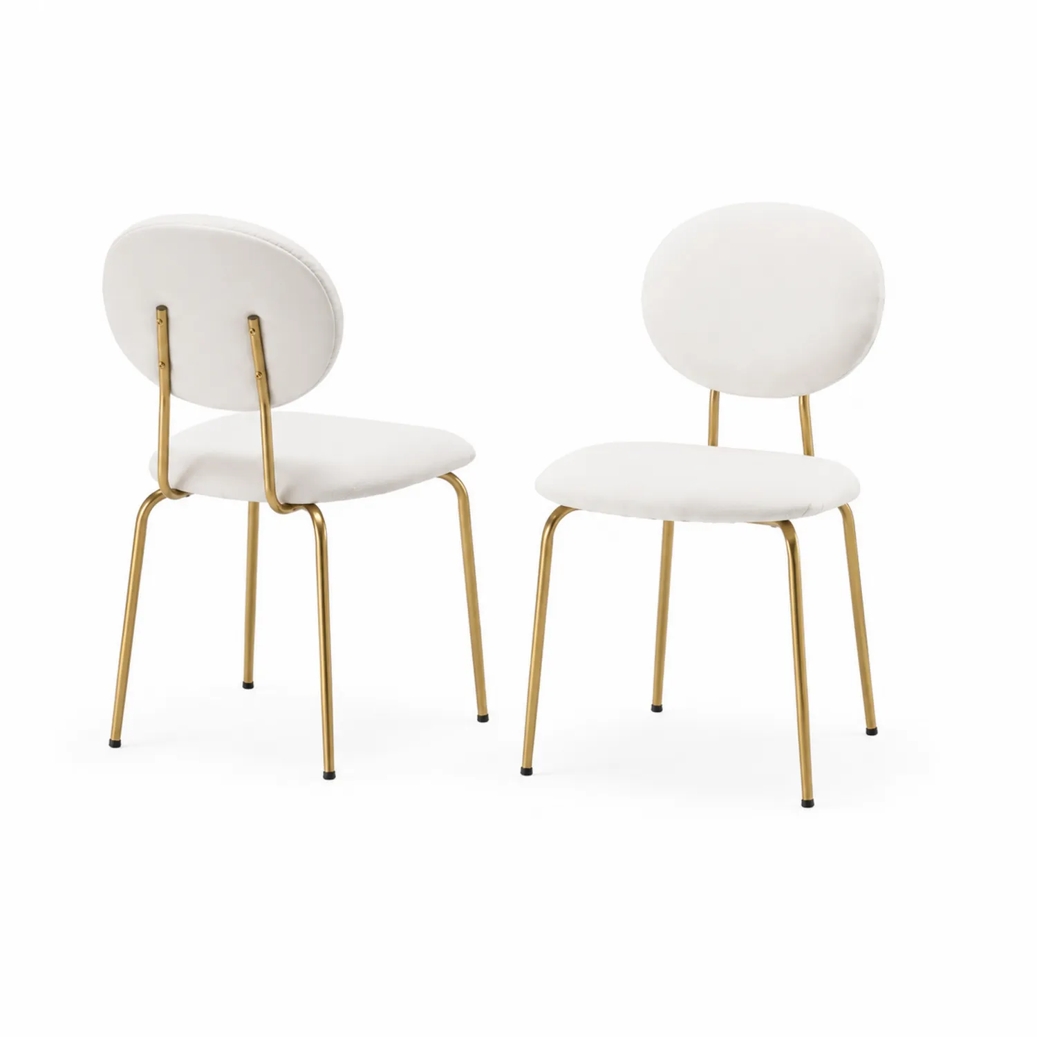 Set di 2 sedie in tessuto bianco con gambe in metal dorato-Velwooda