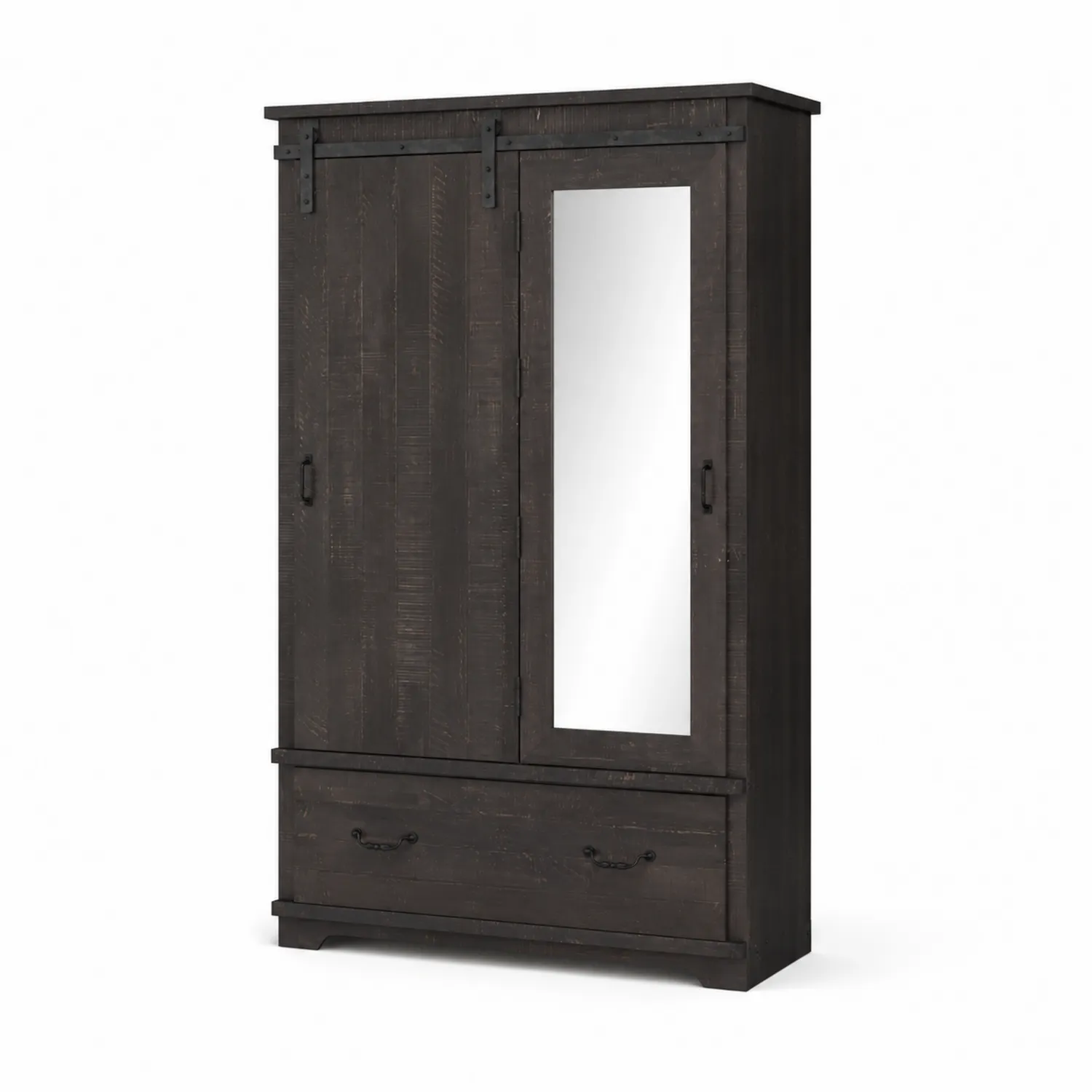 Armadio in legno massello con specchio marrone scuro 200x120x60 cm-Velwooda