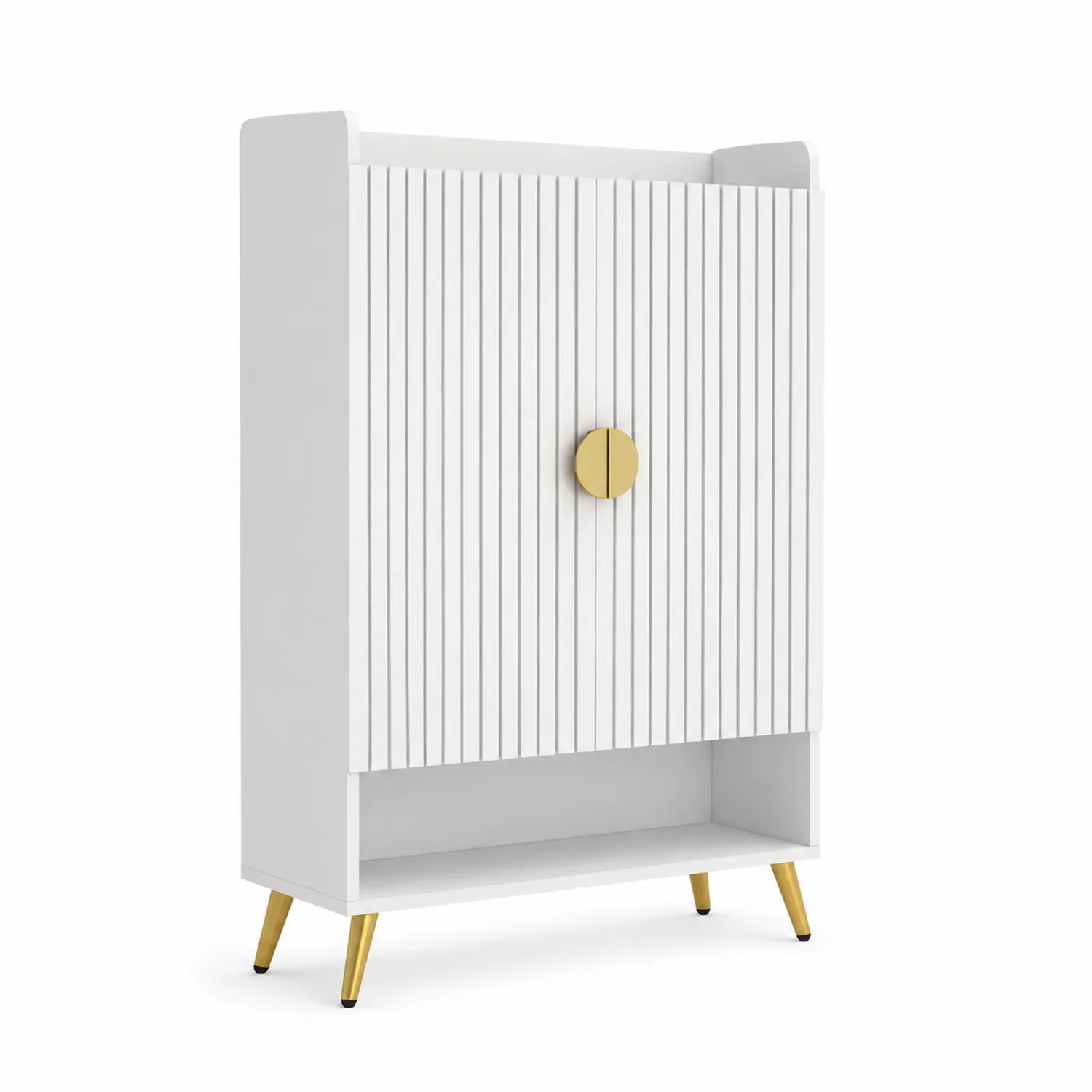 Scarpiera in MDF Bianco con Maniglia Oro e Gambe in Metallo-Velwooda