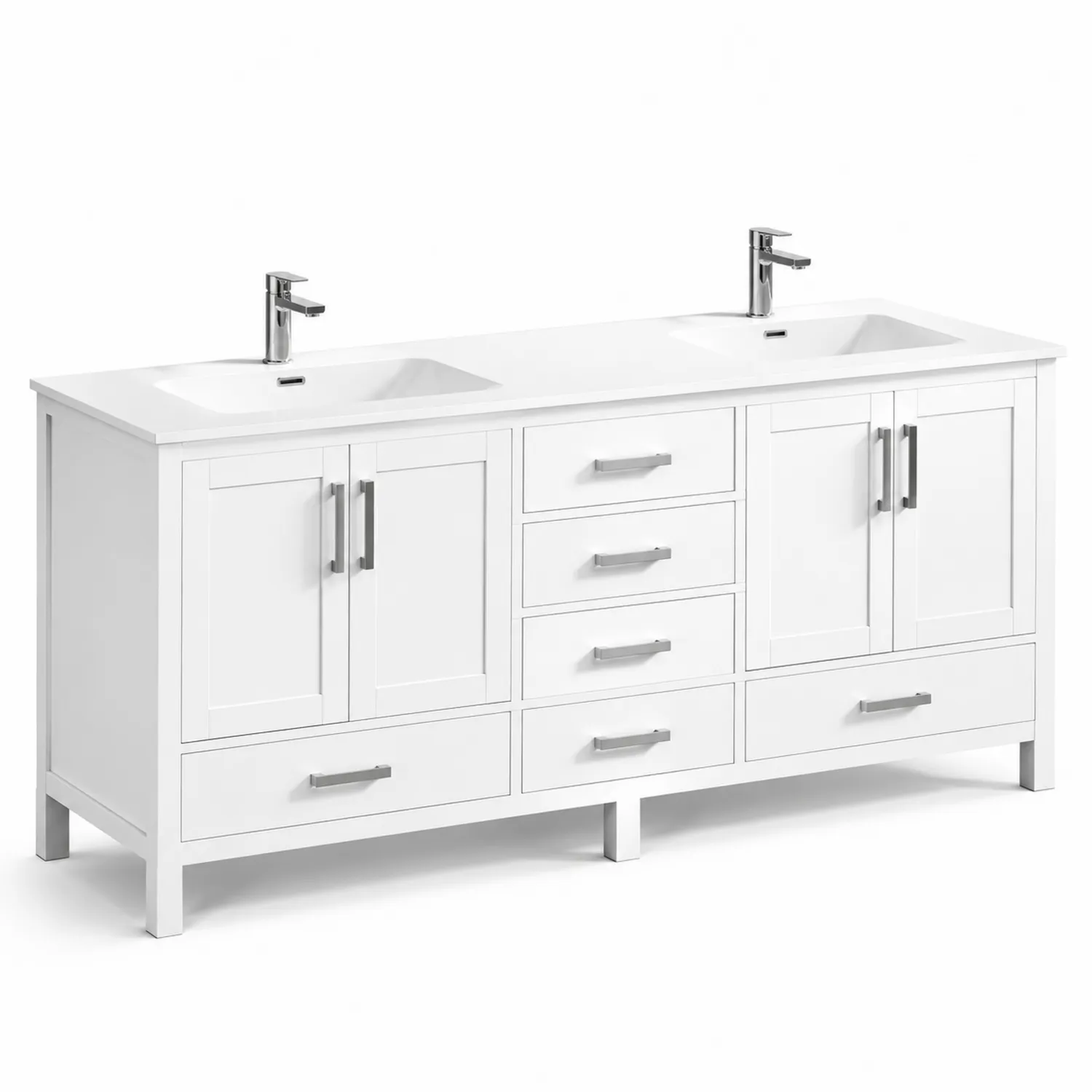 Mobile bagno doppio lavabo in legno e marmo bianco-Velwooda