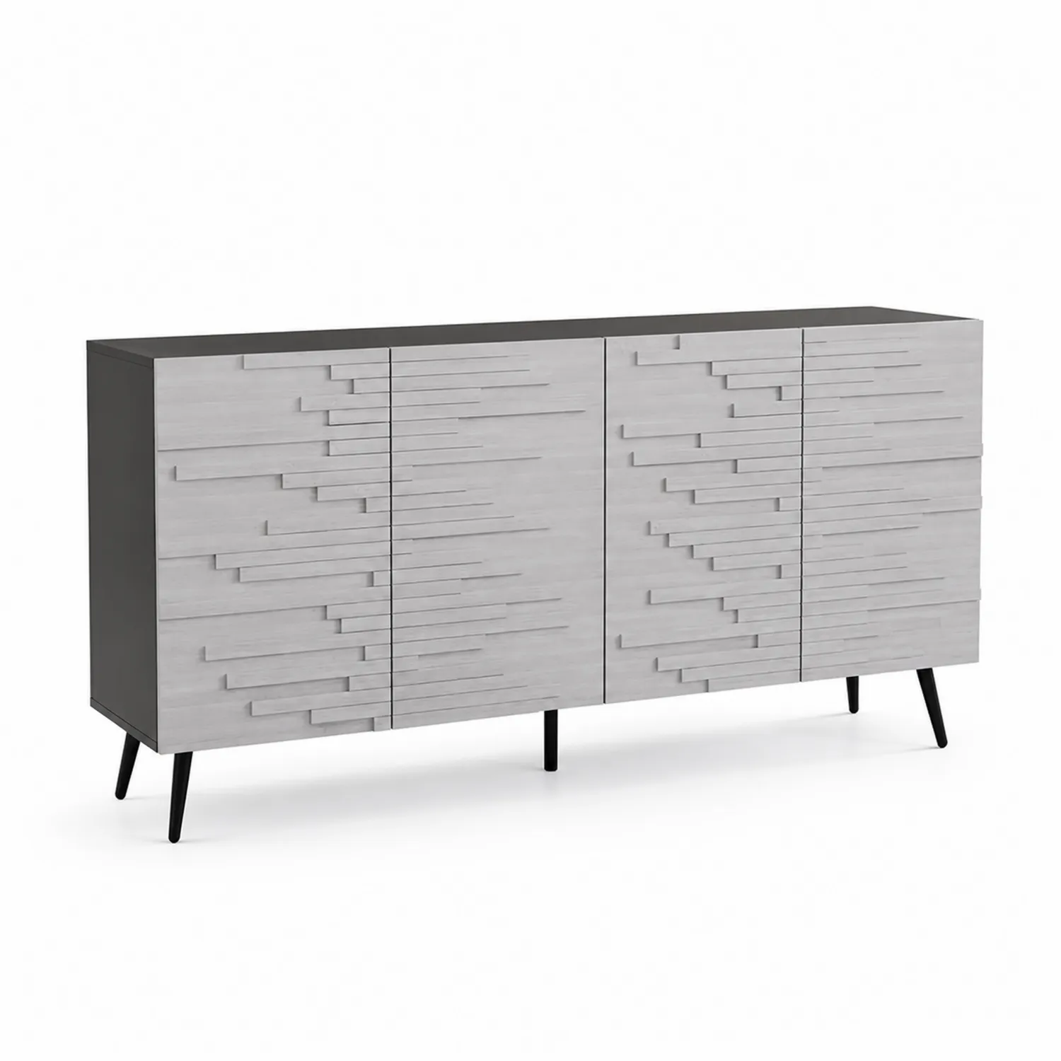 Credenza rettangolare in legno e metallo grigio chiaro 160x40x80 cm-Velwooda
