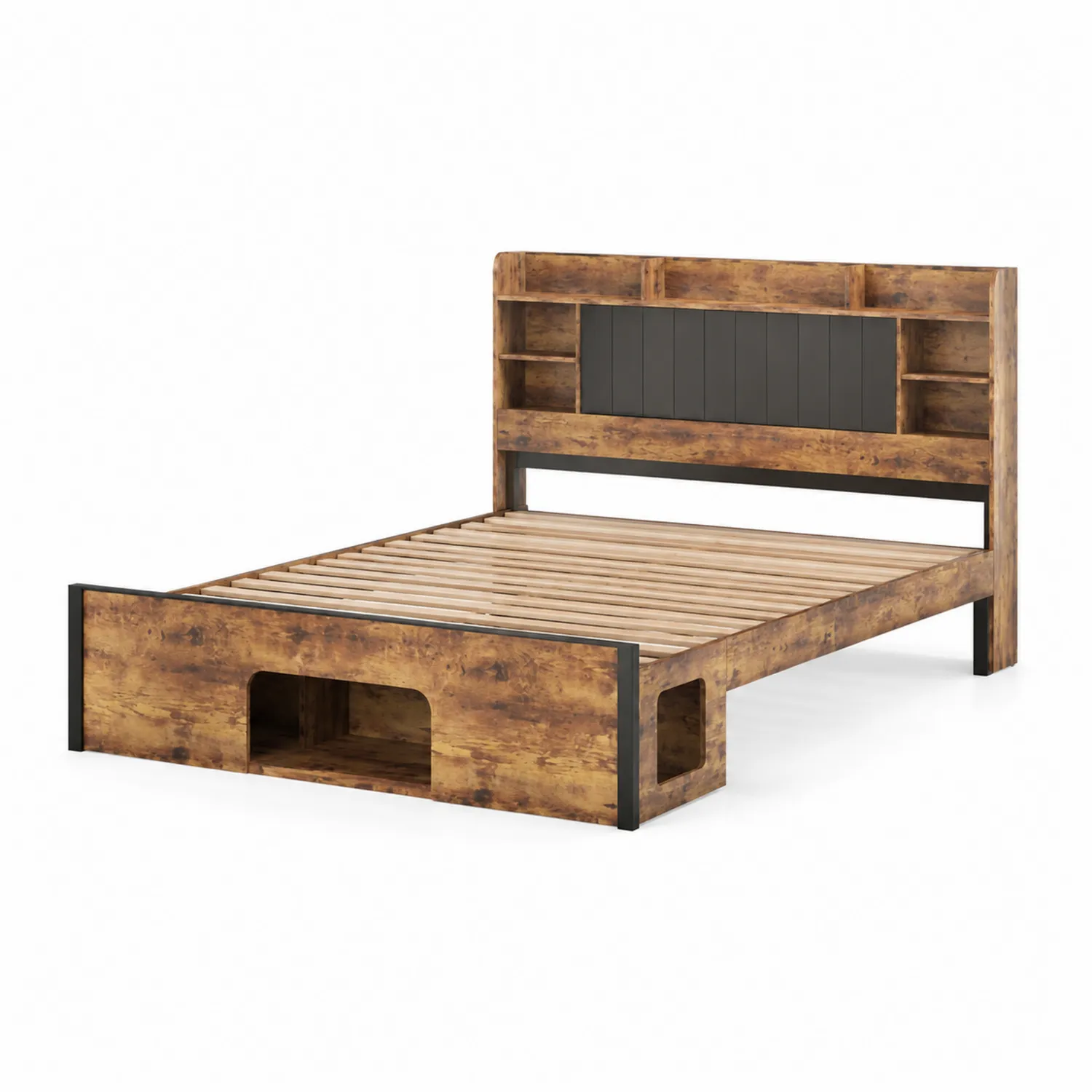Letto in Legno con Contenitore e Testiera, 200x160 cm, Multicolore-Velwooda
