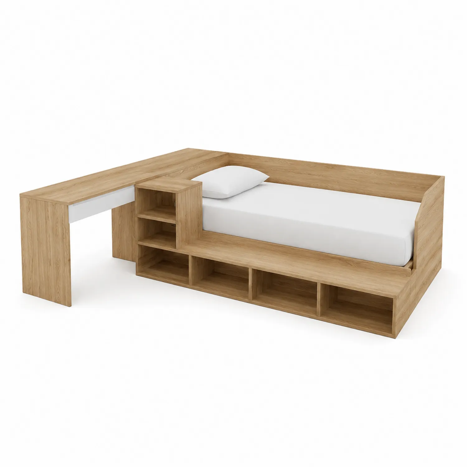 Letto singolo con scrivania integrata in legno MDF rovere-Velwooda
