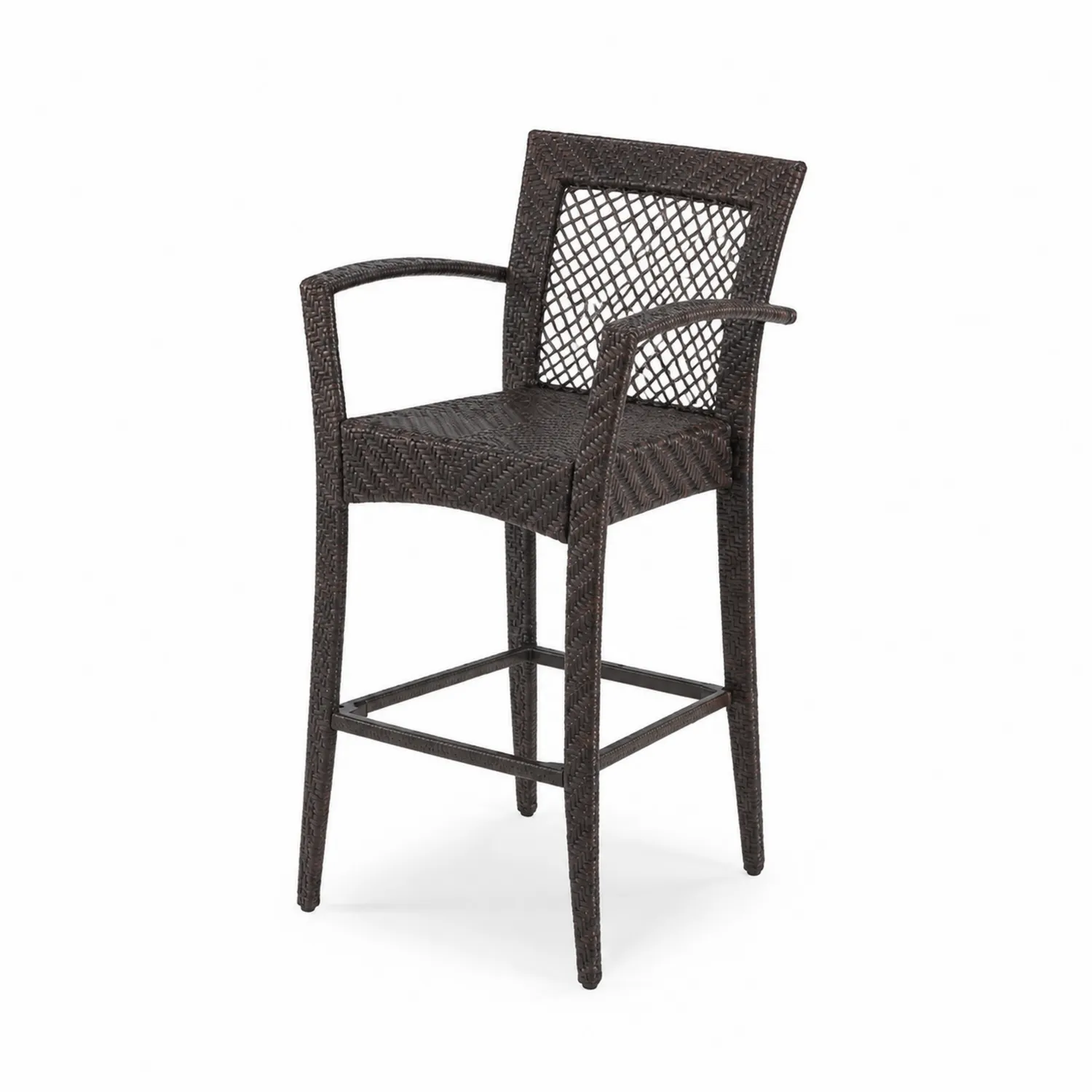 Sedia da giardino in rattan marrone con braccioli-Velwooda