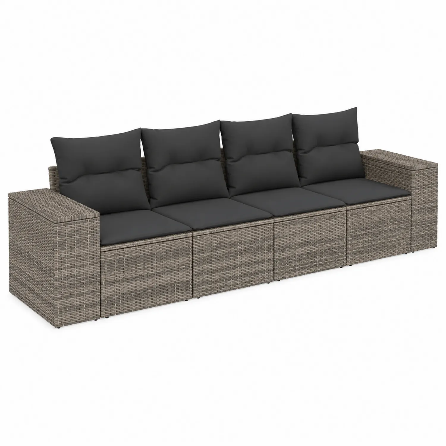 Divano modulare per esterni in rattan con cuscini neri-Velwooda