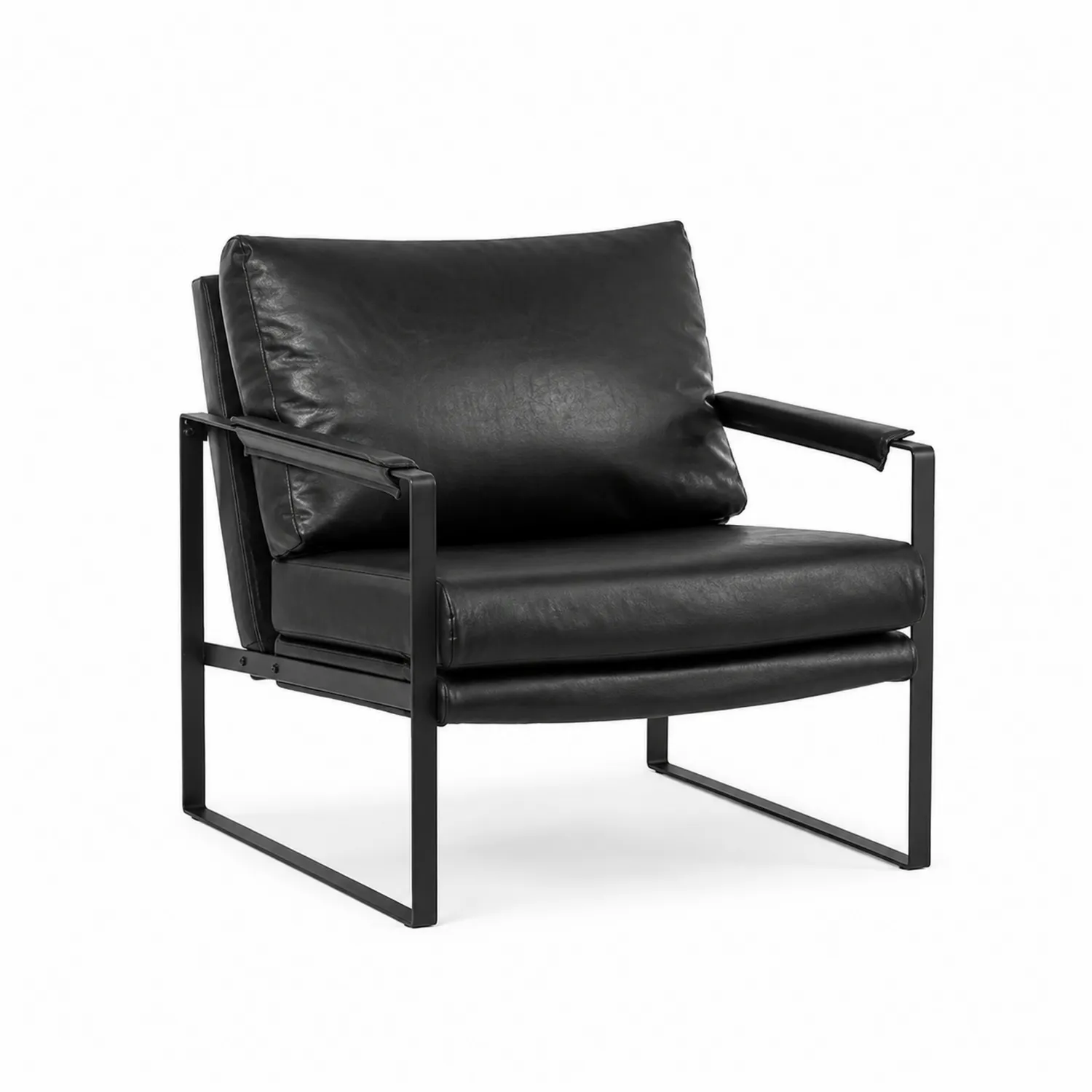 Poltrona in Pelle Nera con Struttura in Metallo-Velwooda