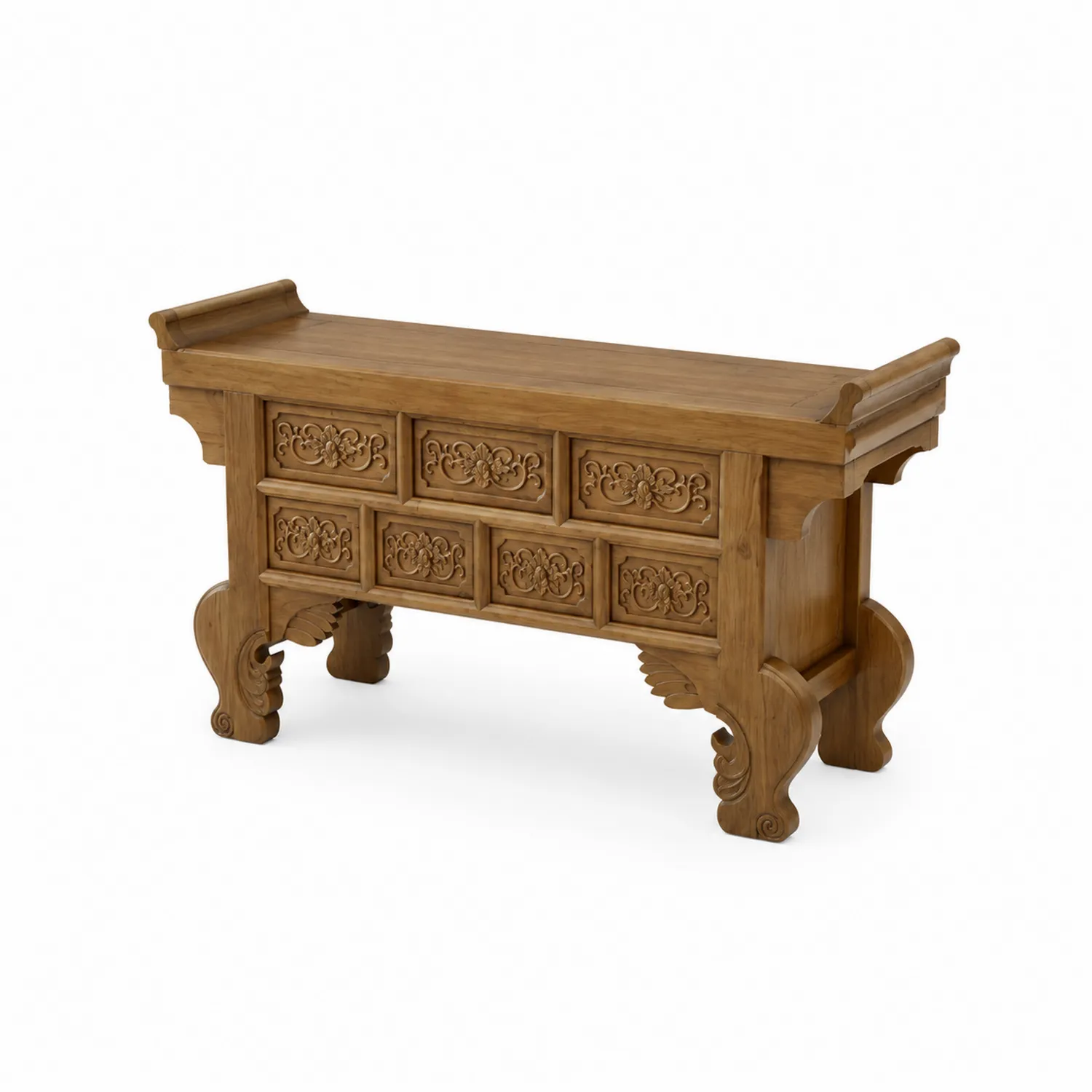Credenza in legno teak intagliata 160x45x80 cm-Velwooda