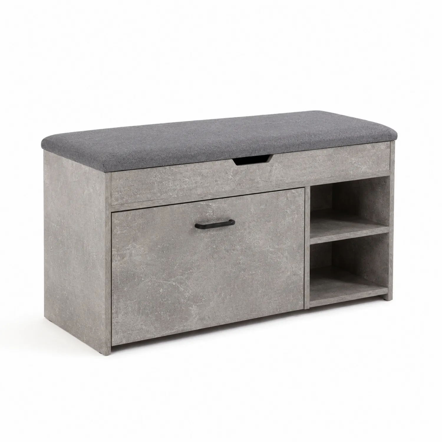Panca contenitore in legno grigio con seduta in tessuto poliestere 100x35x45 cm-Velwooda