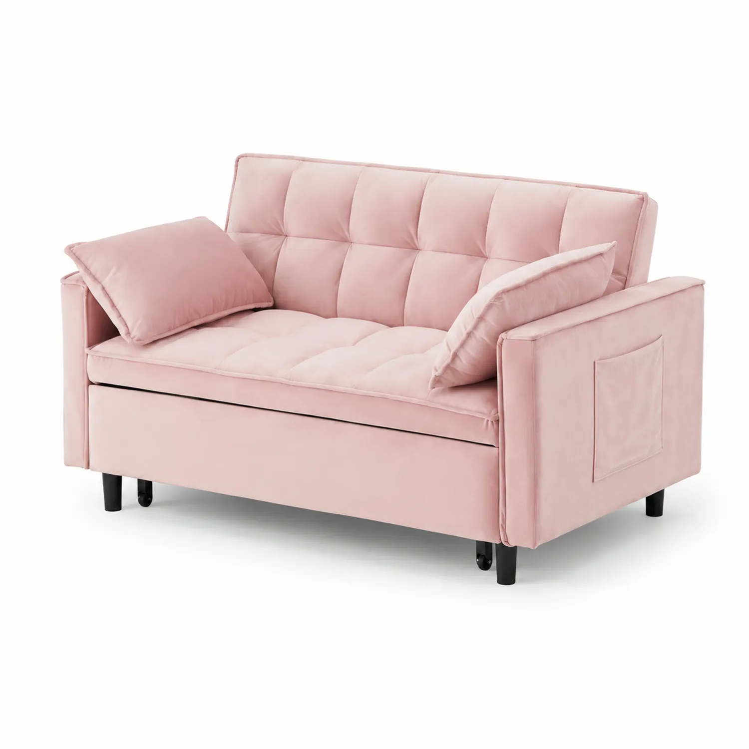 Divano Letto 2 Posti in Velluto Rosa con Cuscini-Velwooda