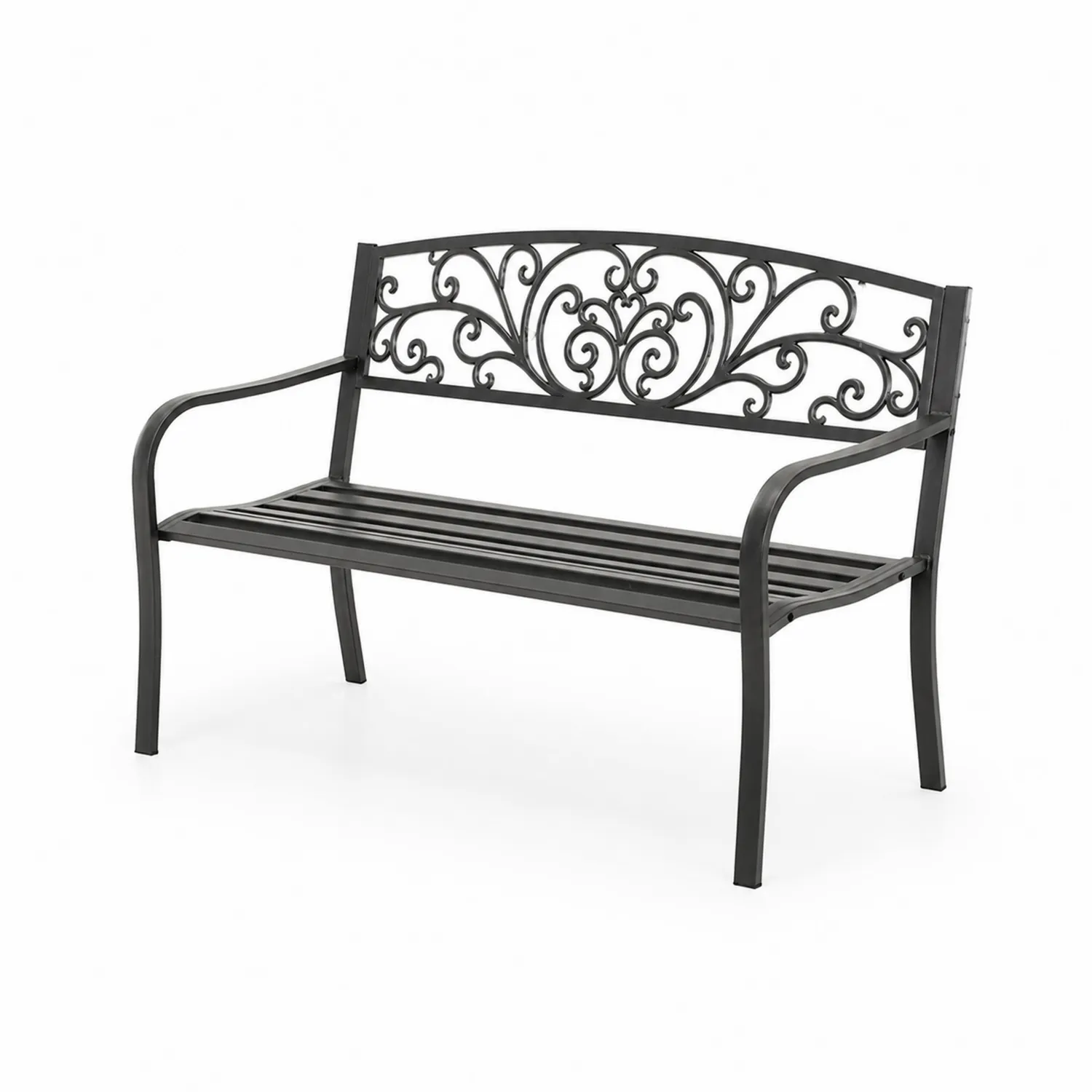 Panchina da giardino in ferro nero 125 cm-Velwooda