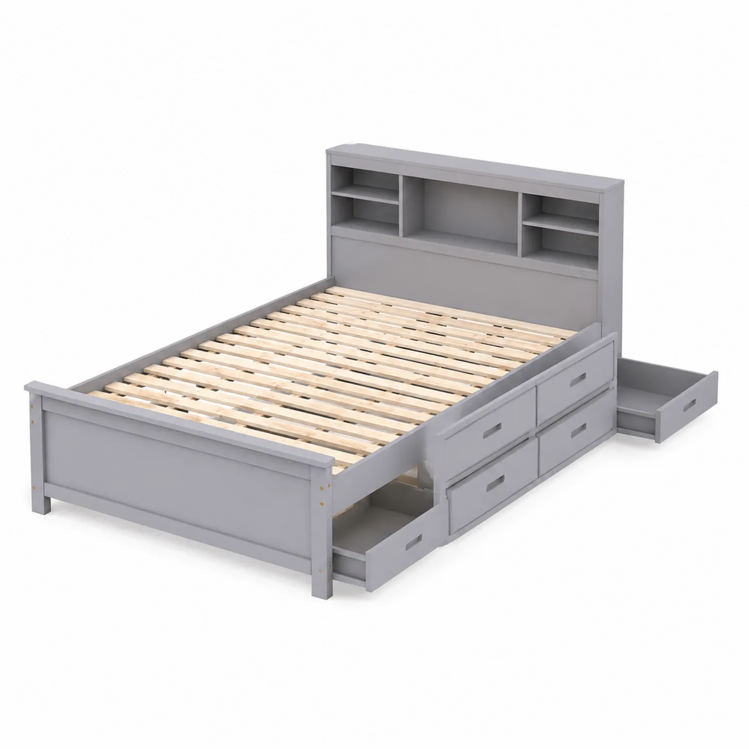 Letto in legno grigio con testiera e cassetti-Velwooda