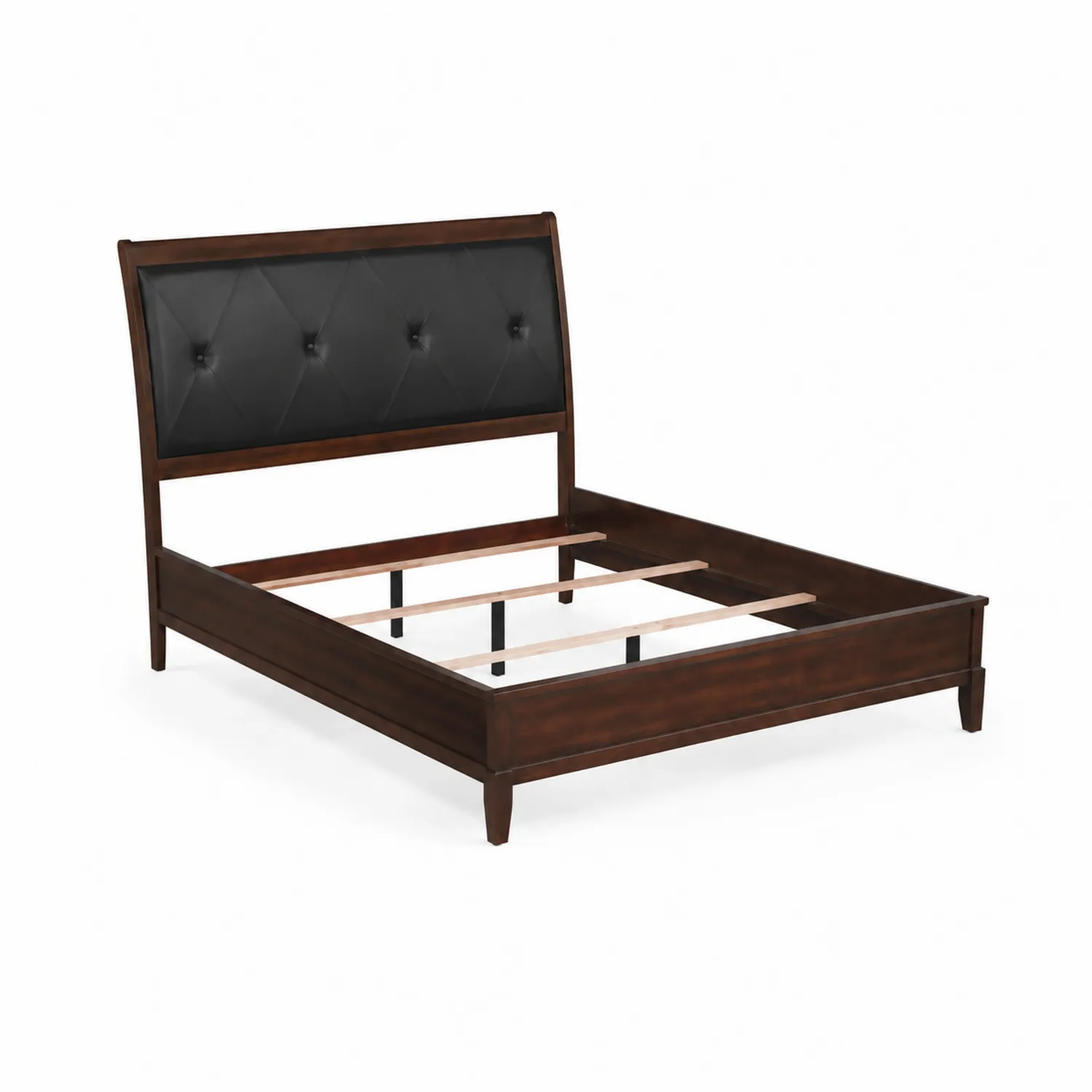 Letto in legno e pelle sintetica nera 200x160 cm-Velwooda