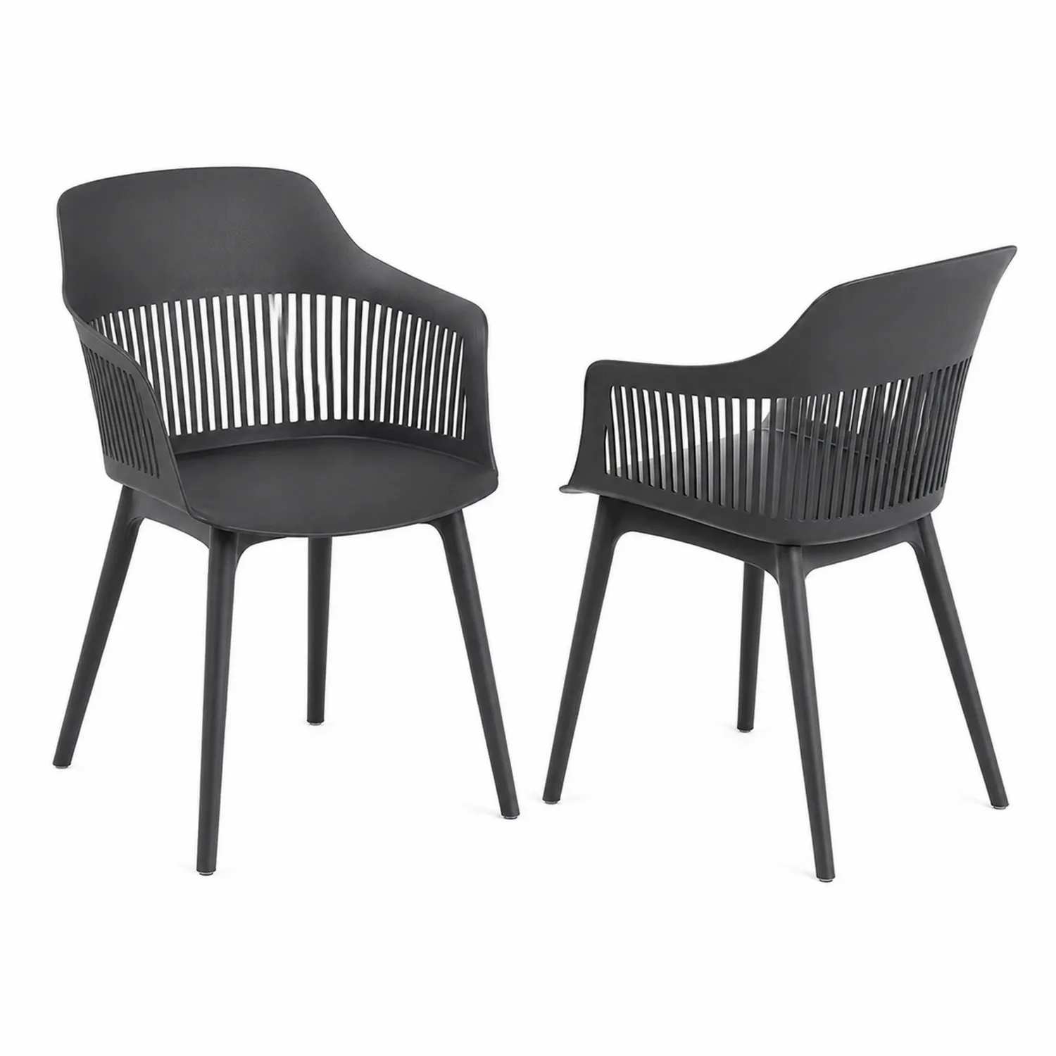 Set di 2 sedie in plastica nera con braccioli-Velwooda