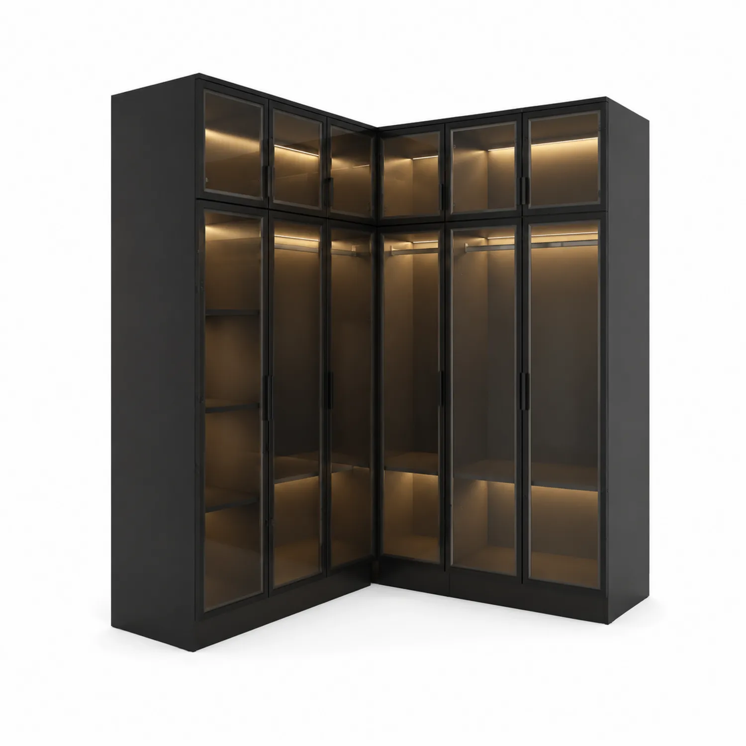 Armadio Angolare in Legno con Ante in Vetro Temperato e LED-Velwooda