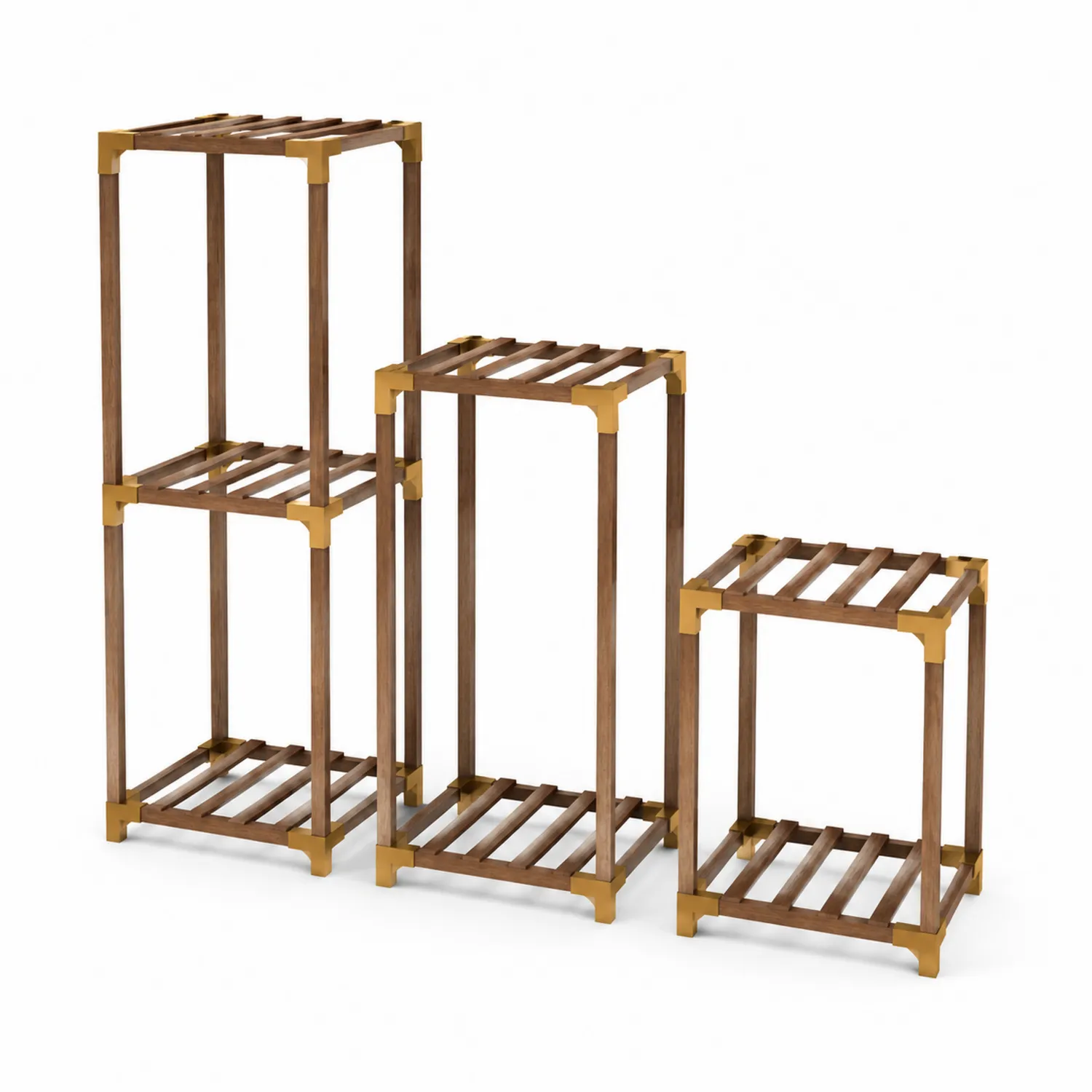 Set di Tavolini in Legno e Metallo con Dettagli Dorati-Velwooda