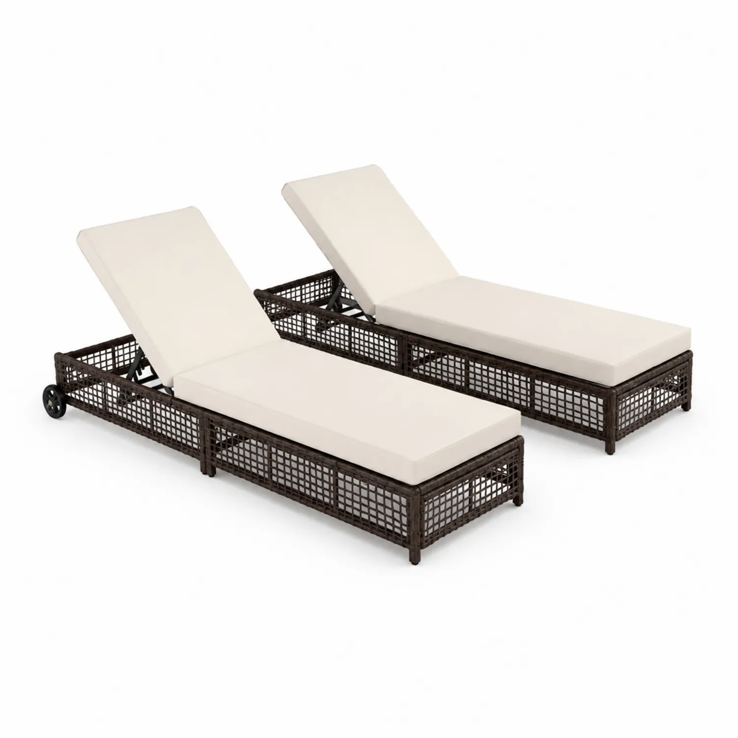 Set di 2 lettini prendisole in rattan con cuscini bianchi-Velwooda