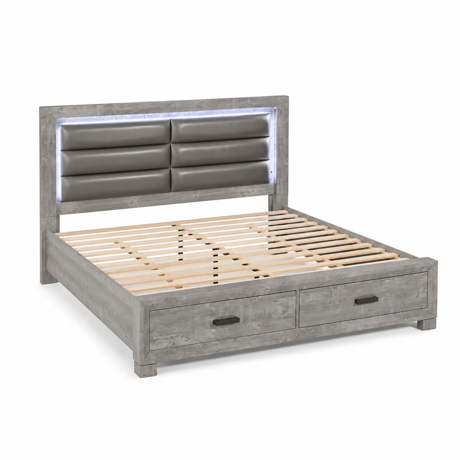 Letto contenitore in legno MDF e ecopelle grigia 160x200 cm-Velwooda