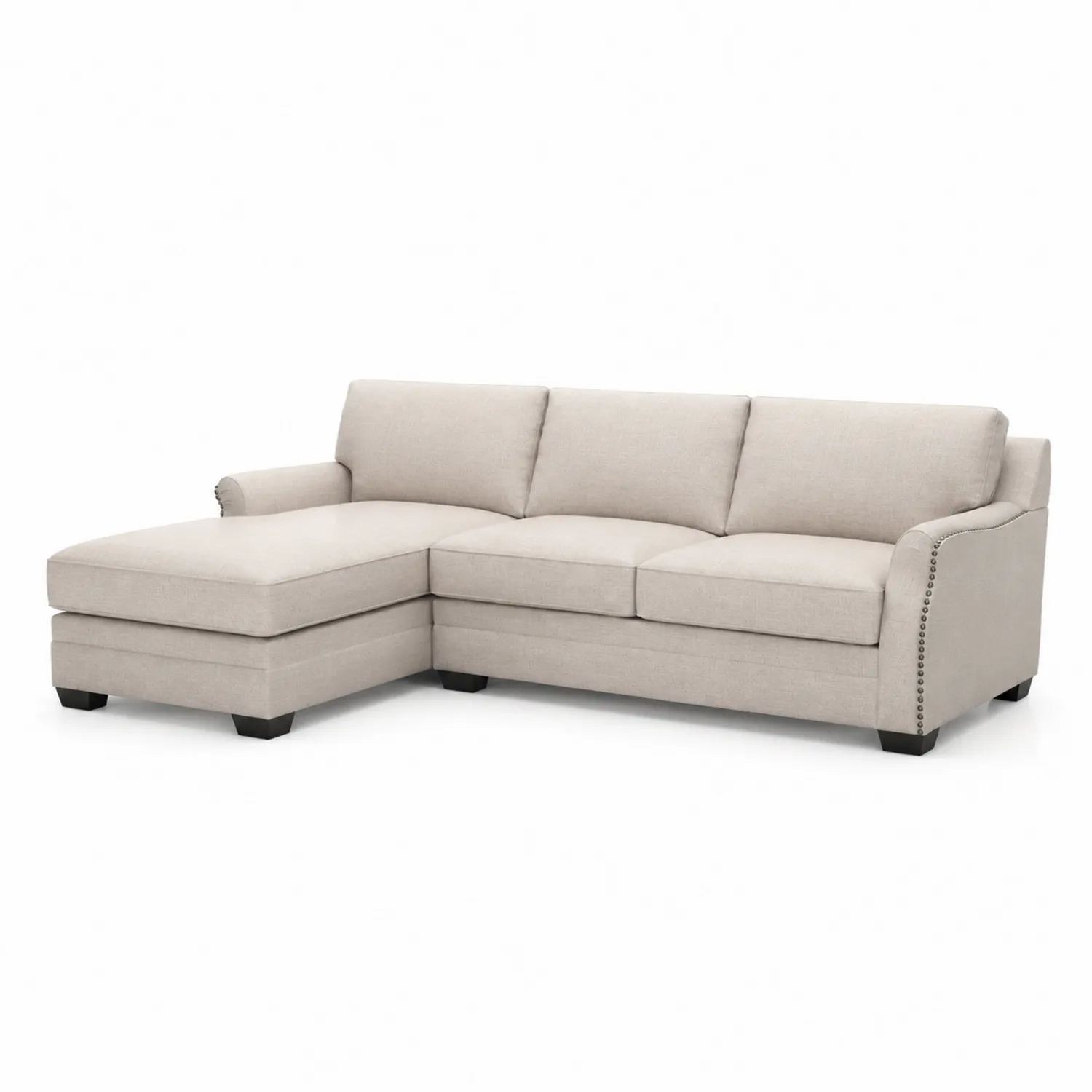 Divano Angolare in Tessuto Poliestere Beige con Chaise Longue-Velwooda