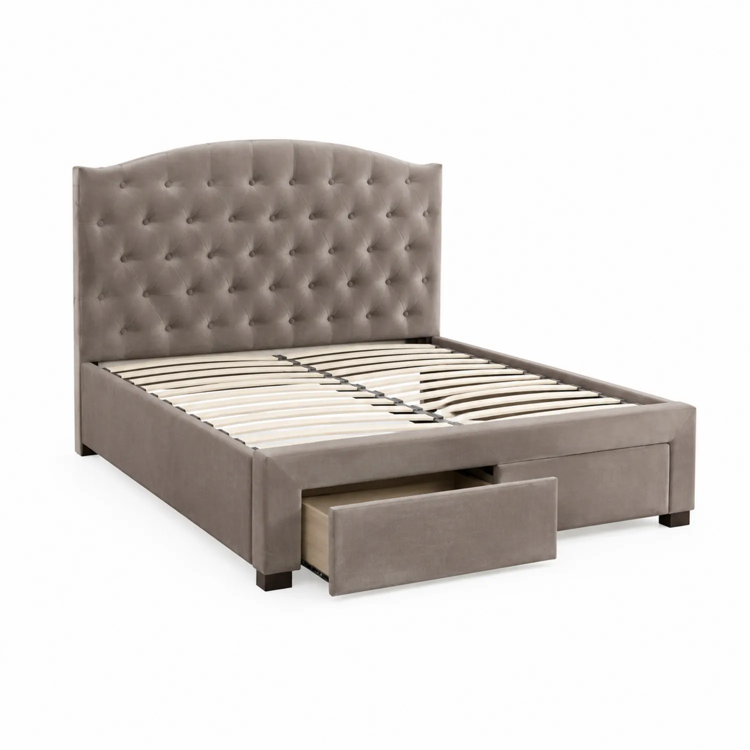 Letto in Velluto Grigio con Testiera Imbottita e Cassetto 160x200 cm-Velwooda