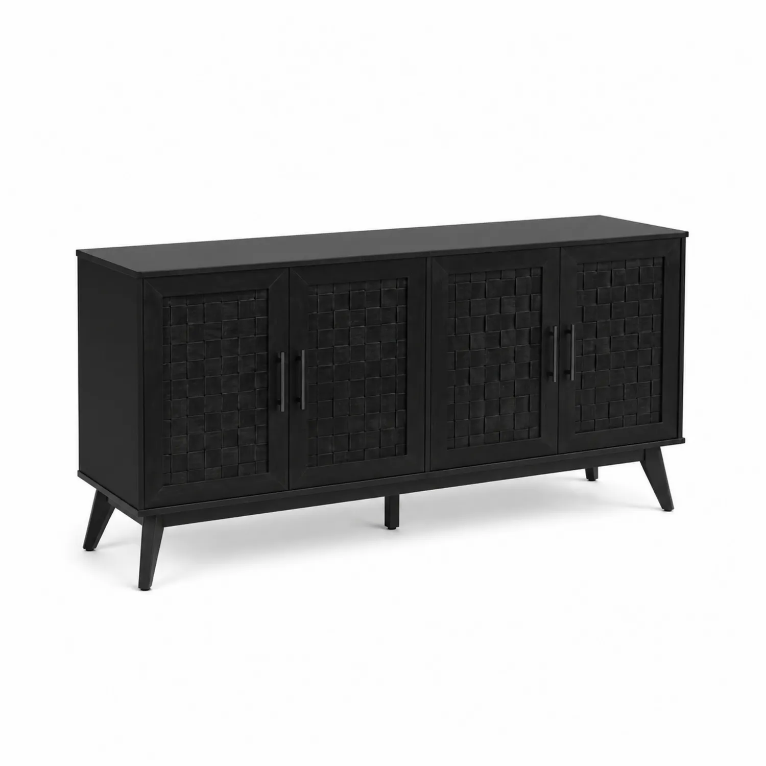 Credenza in Legno e Metallo con Ante Intrecciate Nera-Velwooda