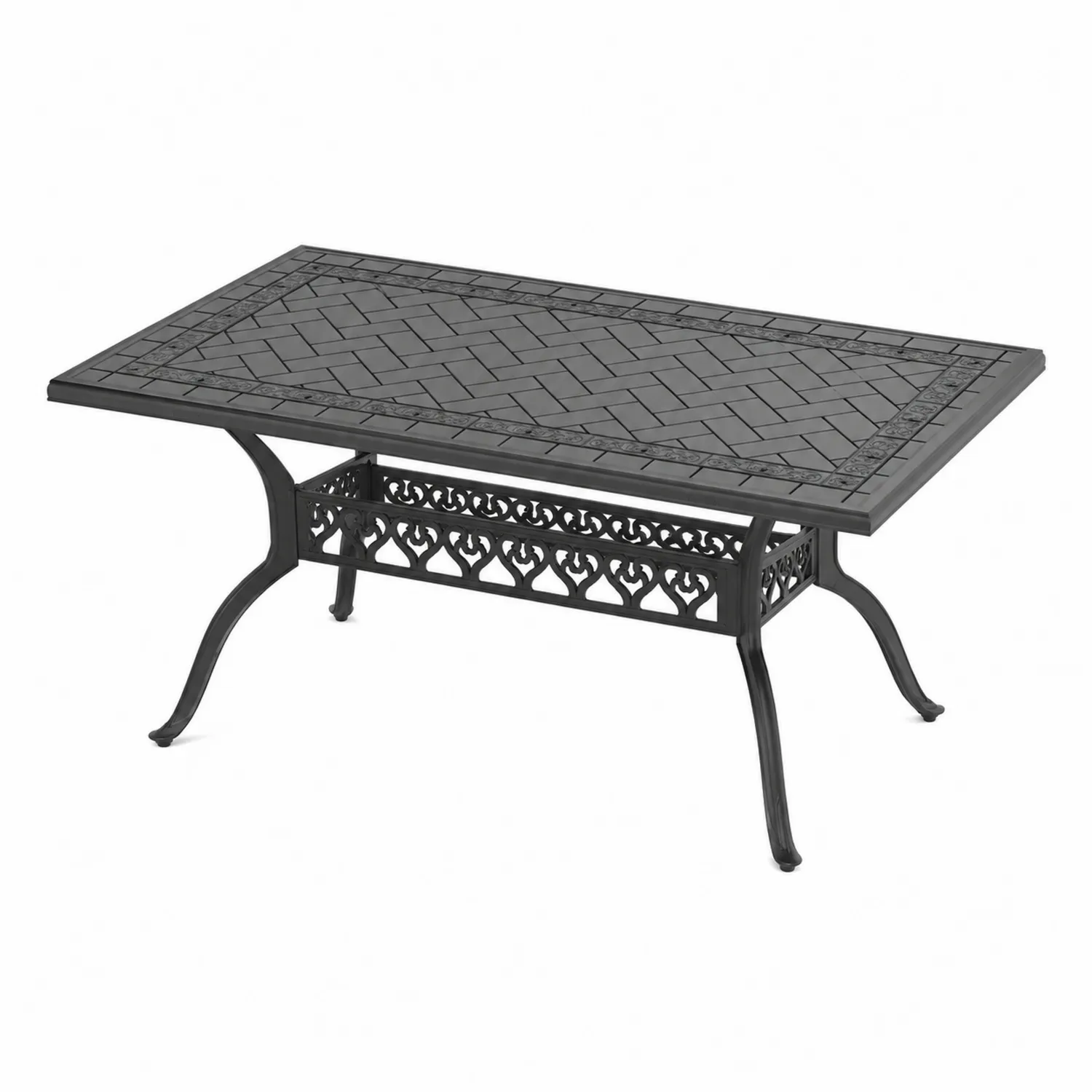Tavolo rettangolare da giardino in alluminio nero 150x90x75 cm-Velwooda