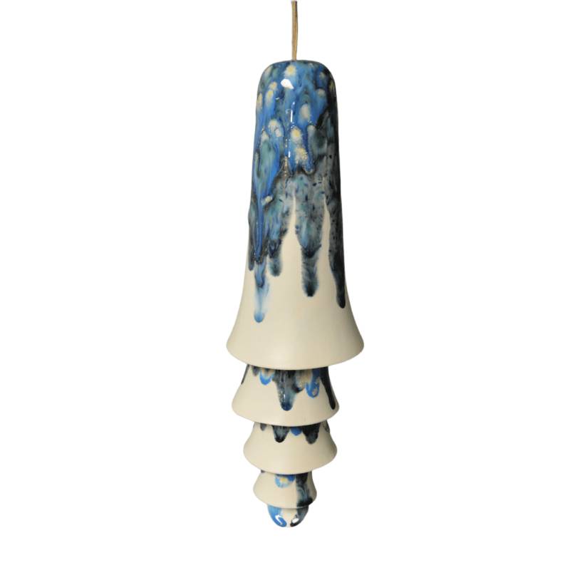 Ceramic Blue Turquoise Glaze Wind Chime Layered Hanging Decor for Home Balcony Display