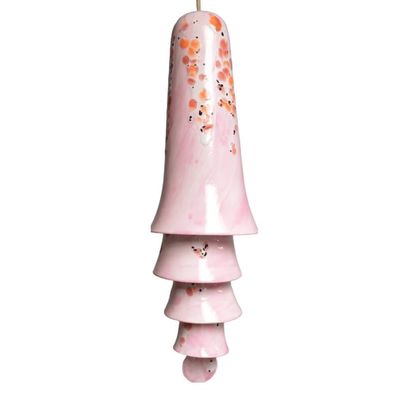 Ceramic Pink Cone Bell Gradient Wind Chime Layered Hanging Decor for Home Wall Display