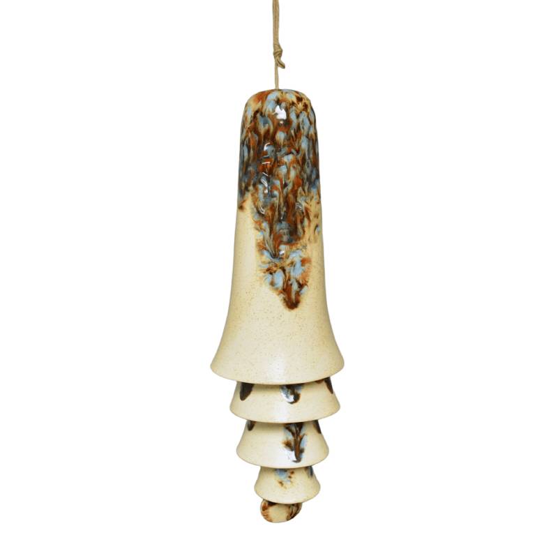 Ceramic Cream Blue Glaze Wind Chime Layered Hanging Decor for Home Reading Nook Display