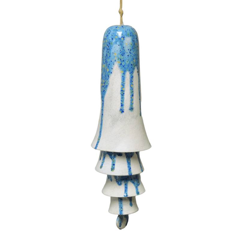 Ceramic White Blue Drip Glaze Wind Chime Layered Hanging Decor for Home Corner Display