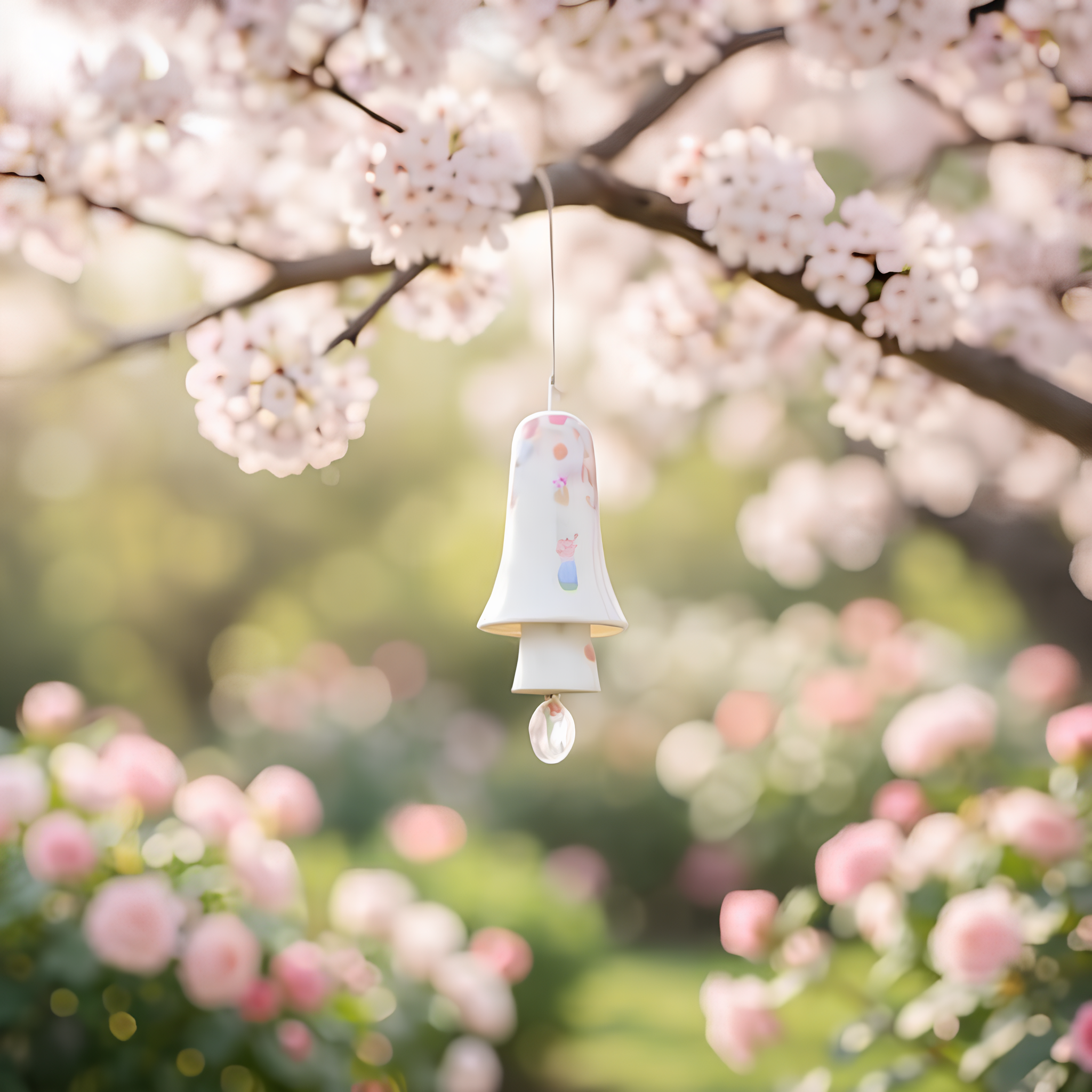 Ceramic Multicolor Speckled Glaze Wind Chime Layered Hanging Decor for Home Garden Nook Display