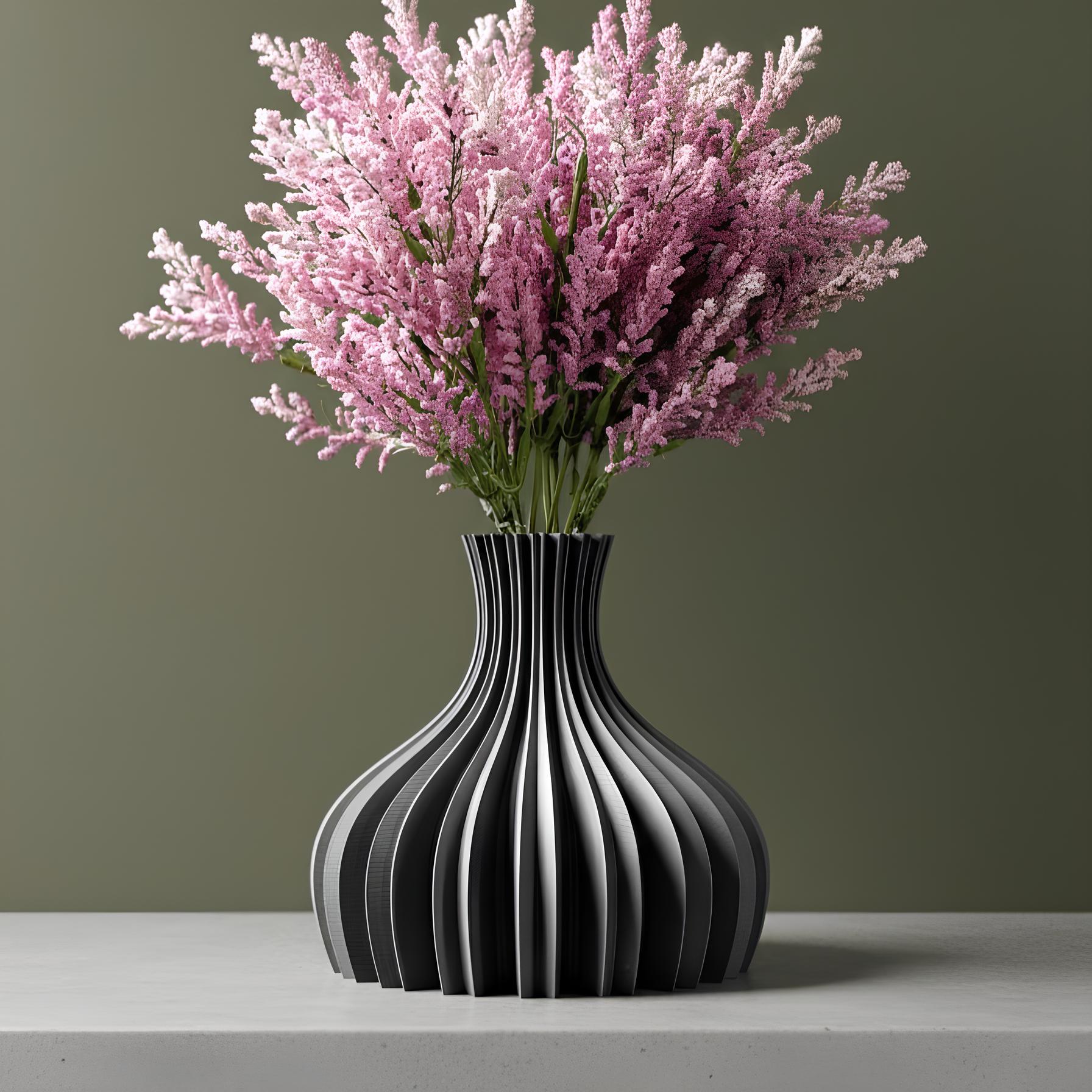 Striped Sculptural Decorative Vase in Dark Tones for Home Styling