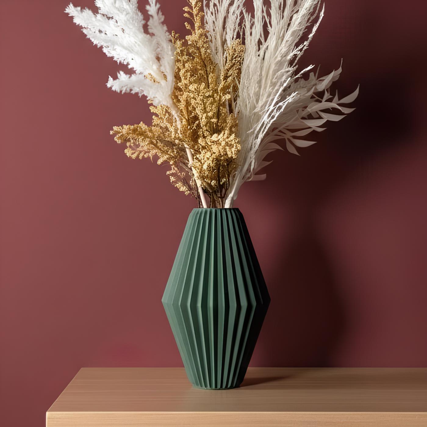Dark Green Faceted Decorative Vase for Contemporary Home Interiors