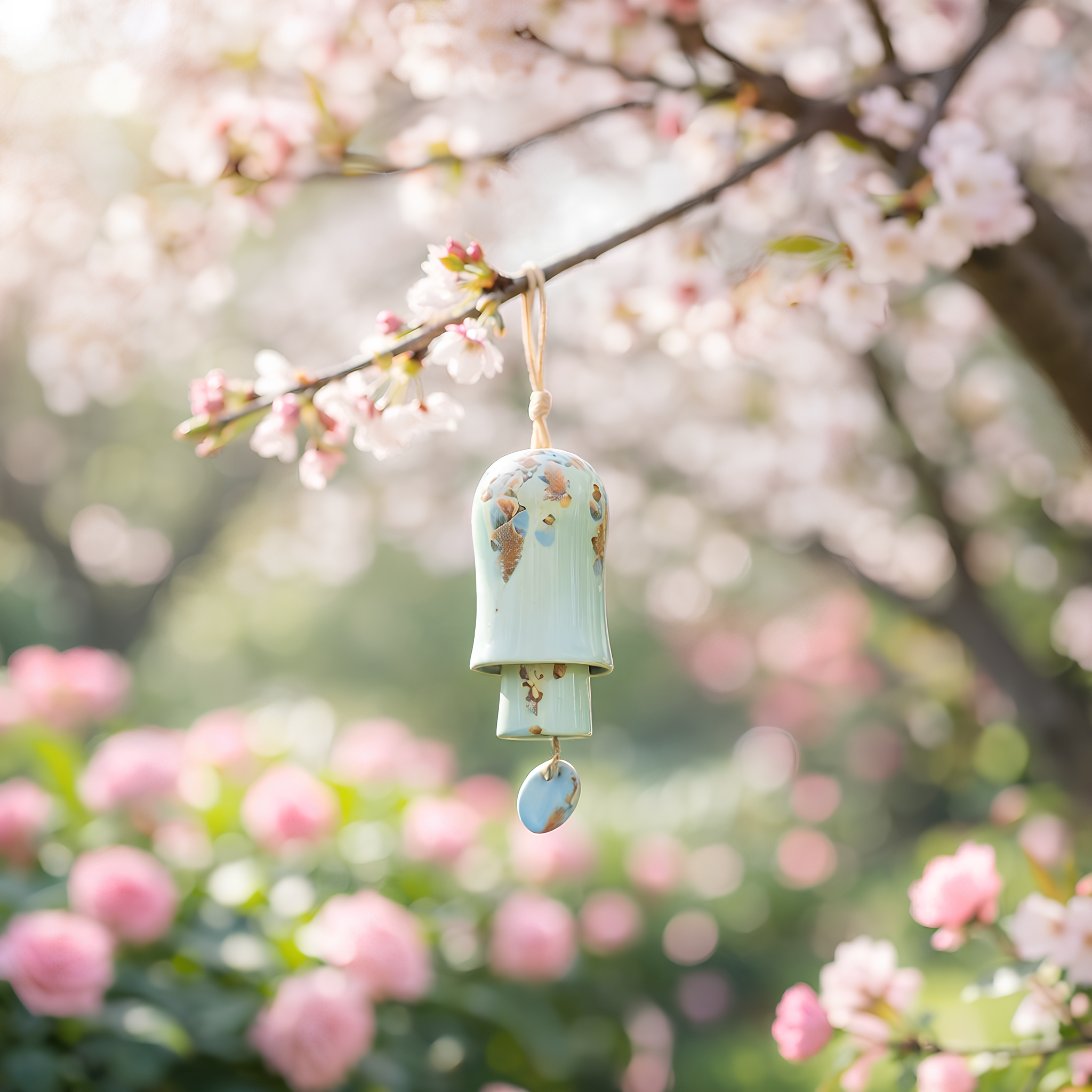 Ceramic Turquoise Speckled Glaze Wind Chime Bell‑Shaped Hanging Decor for Home Garden Nook Display
