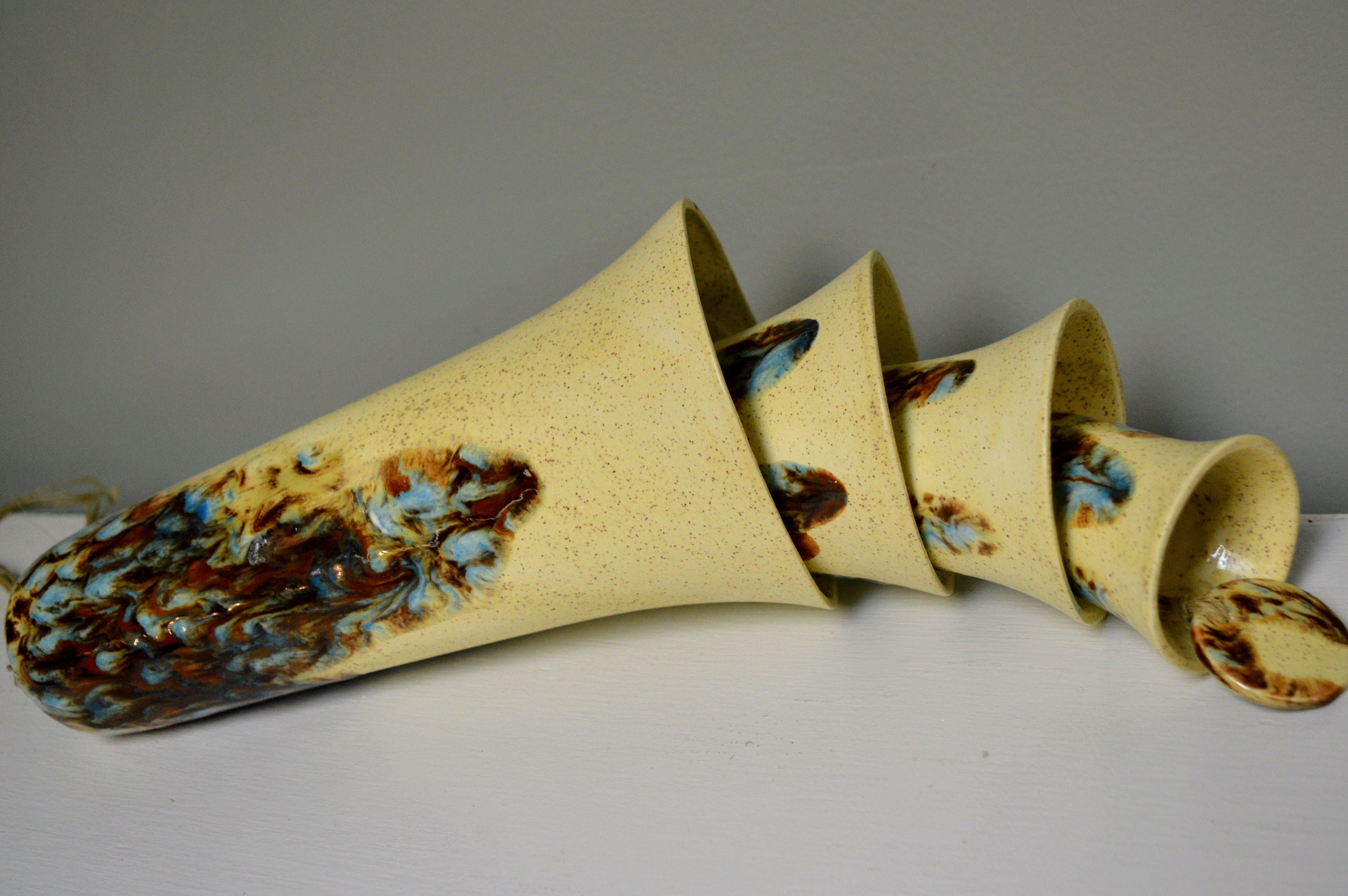 Ceramic Cream Blue Glaze Wind Chime Layered Hanging Decor for Home Reading Nook Display