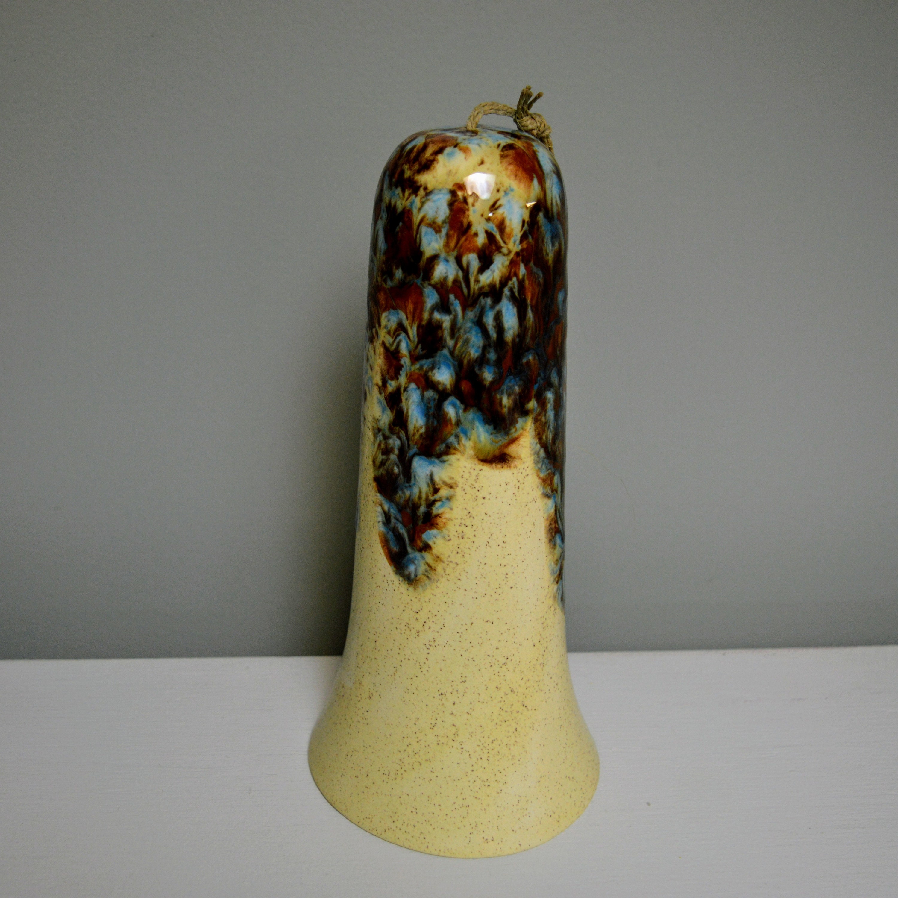 Ceramic Cream Blue Glaze Wind Chime Layered Hanging Decor for Home Reading Nook Display