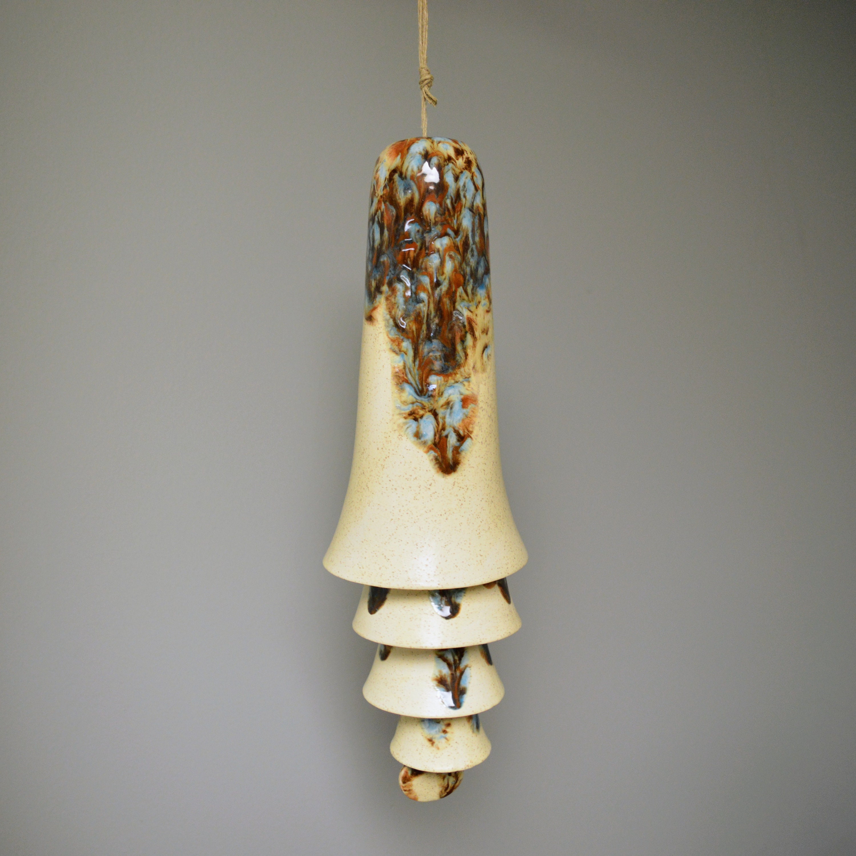 Ceramic Cream Blue Glaze Wind Chime Layered Hanging Decor for Home Reading Nook Display