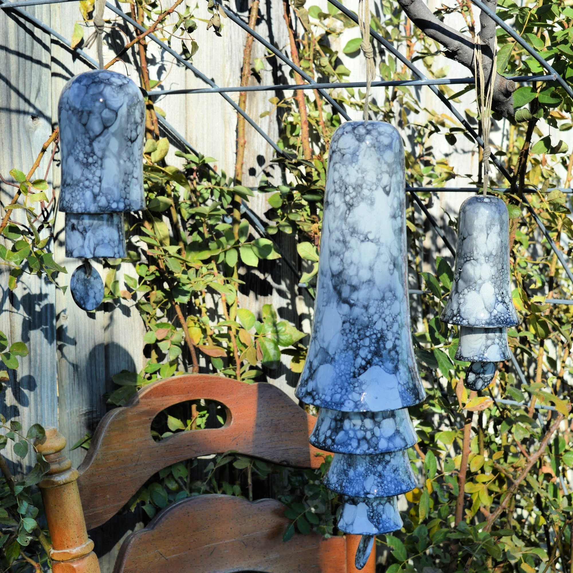 Ceramic Gray Marble Glaze Wind Chime Bell‑Shaped Hanging Decor for Home Wall Display
