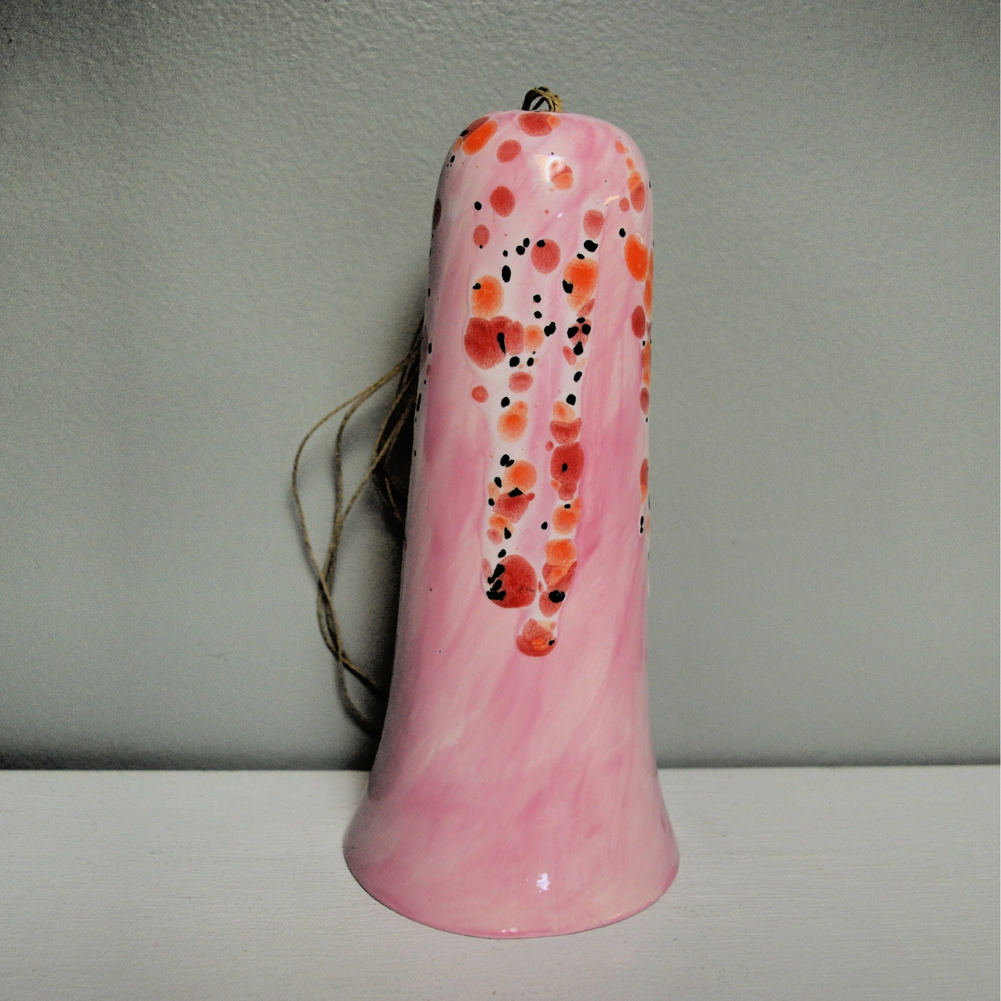 Ceramic Pink Cone Bell Gradient Wind Chime Layered Hanging Decor for Home Wall Display