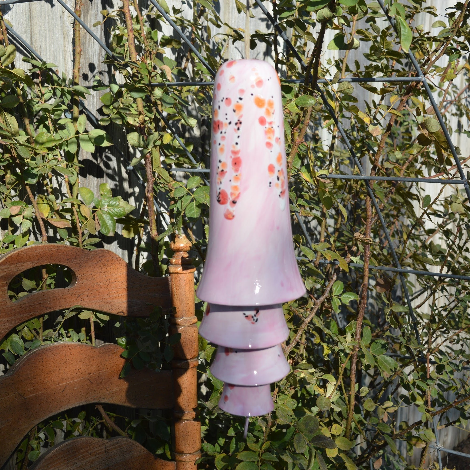 Ceramic Pink Cone Bell Gradient Wind Chime Layered Hanging Decor for Home Wall Display