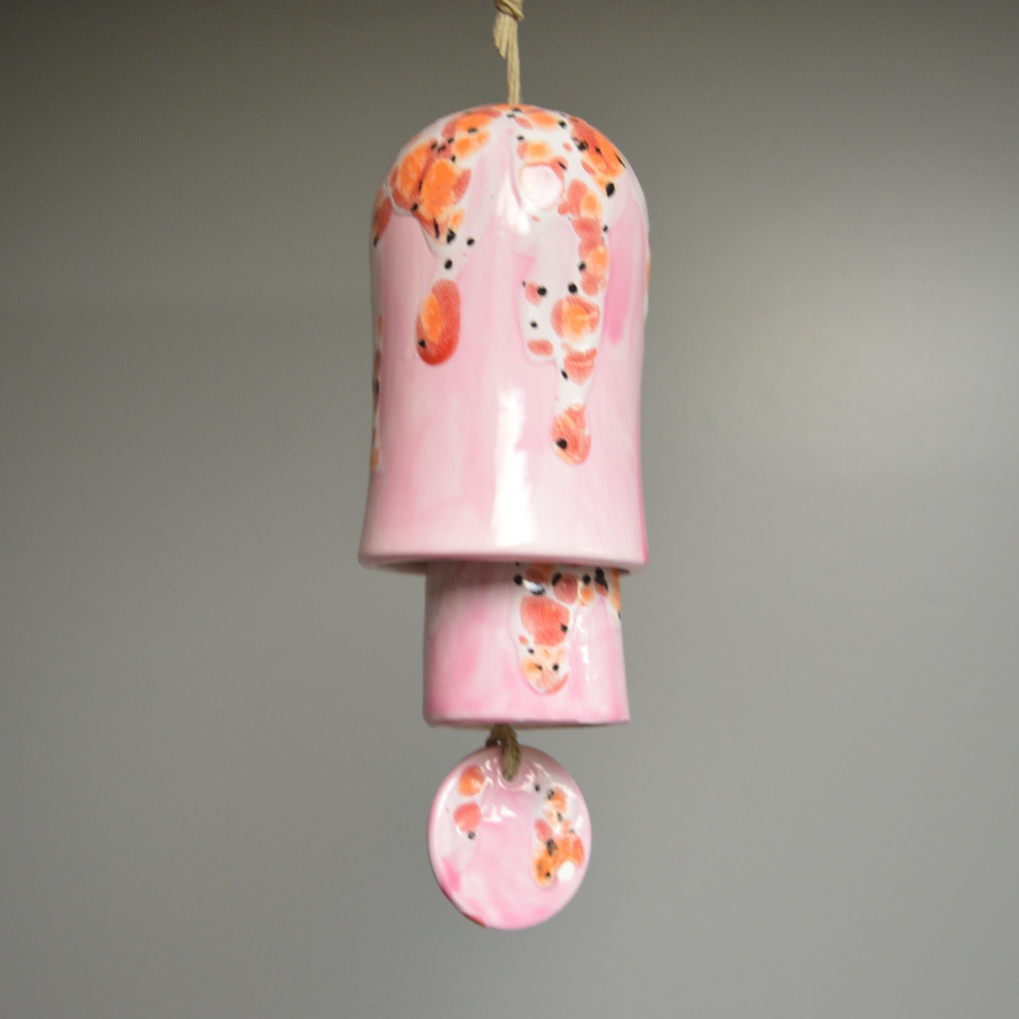 Ceramic Pink Koi Pattern Wind Chime Painted Hanging Decor for Home Entry Display
