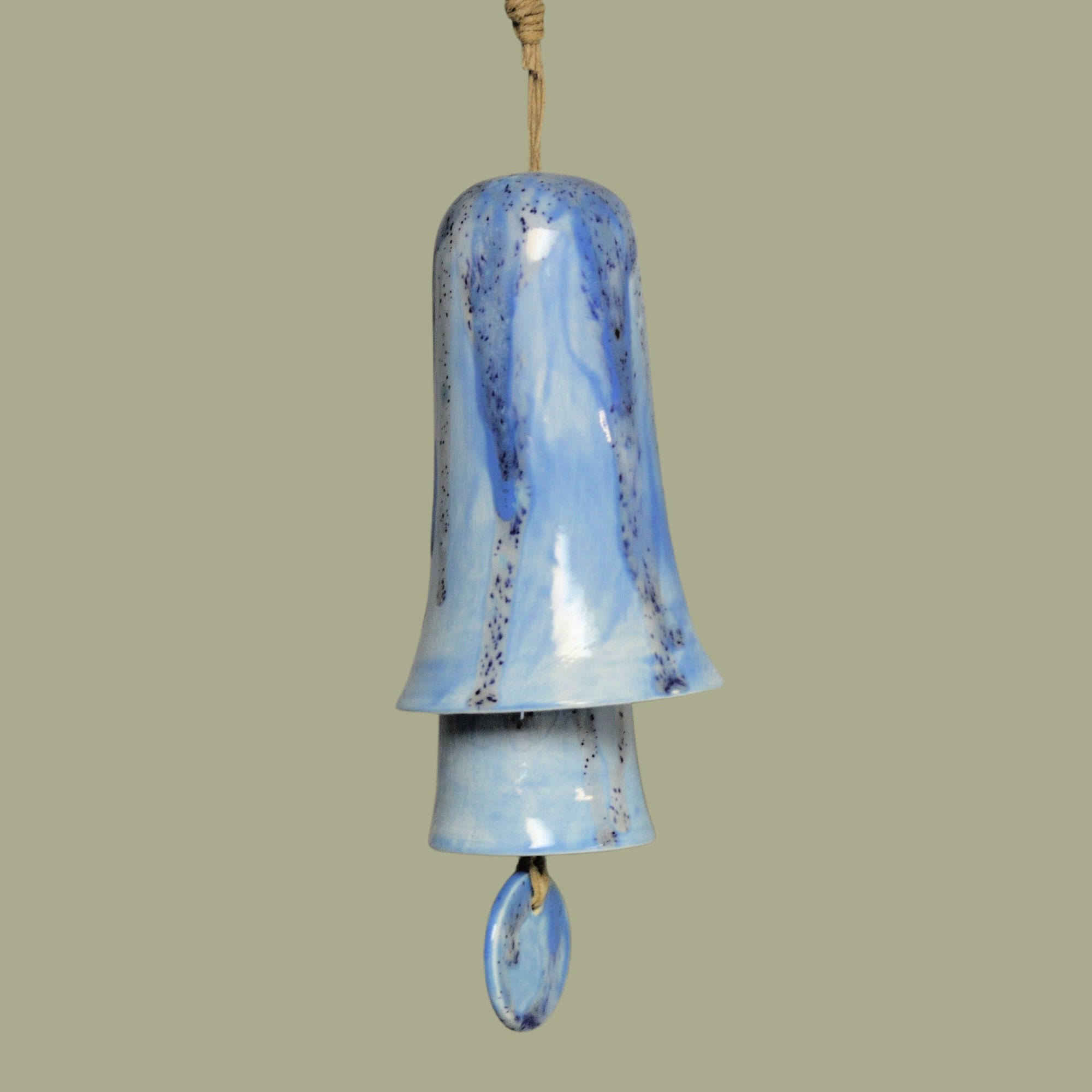 Ceramic Light Blue Speckled Glaze Wind Chime Layered Hanging Decor for Home Wall Display