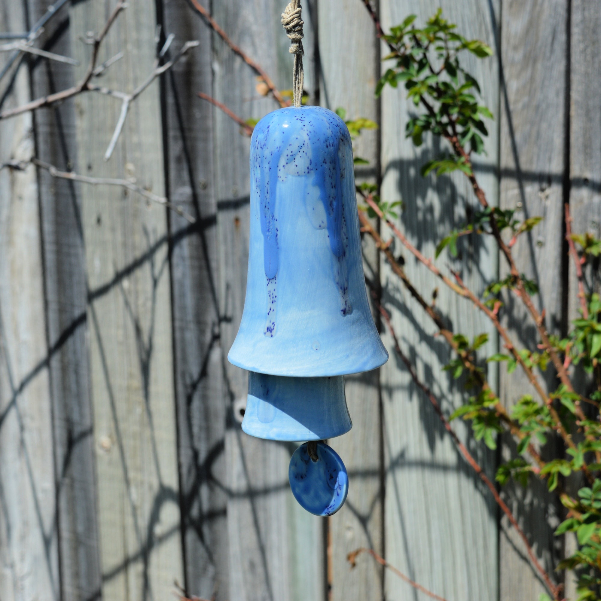 Ceramic Light Blue Speckled Glaze Wind Chime Layered Hanging Decor for Home Wall Display