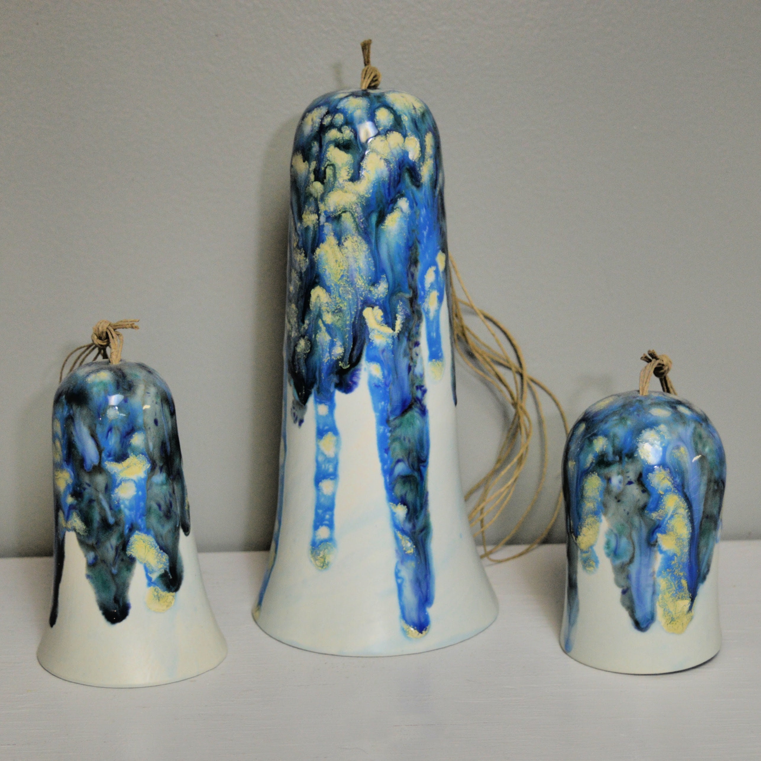 Ceramic Blue Green Glaze Wind Chime Layered Hanging Decor for Home Entryway Display