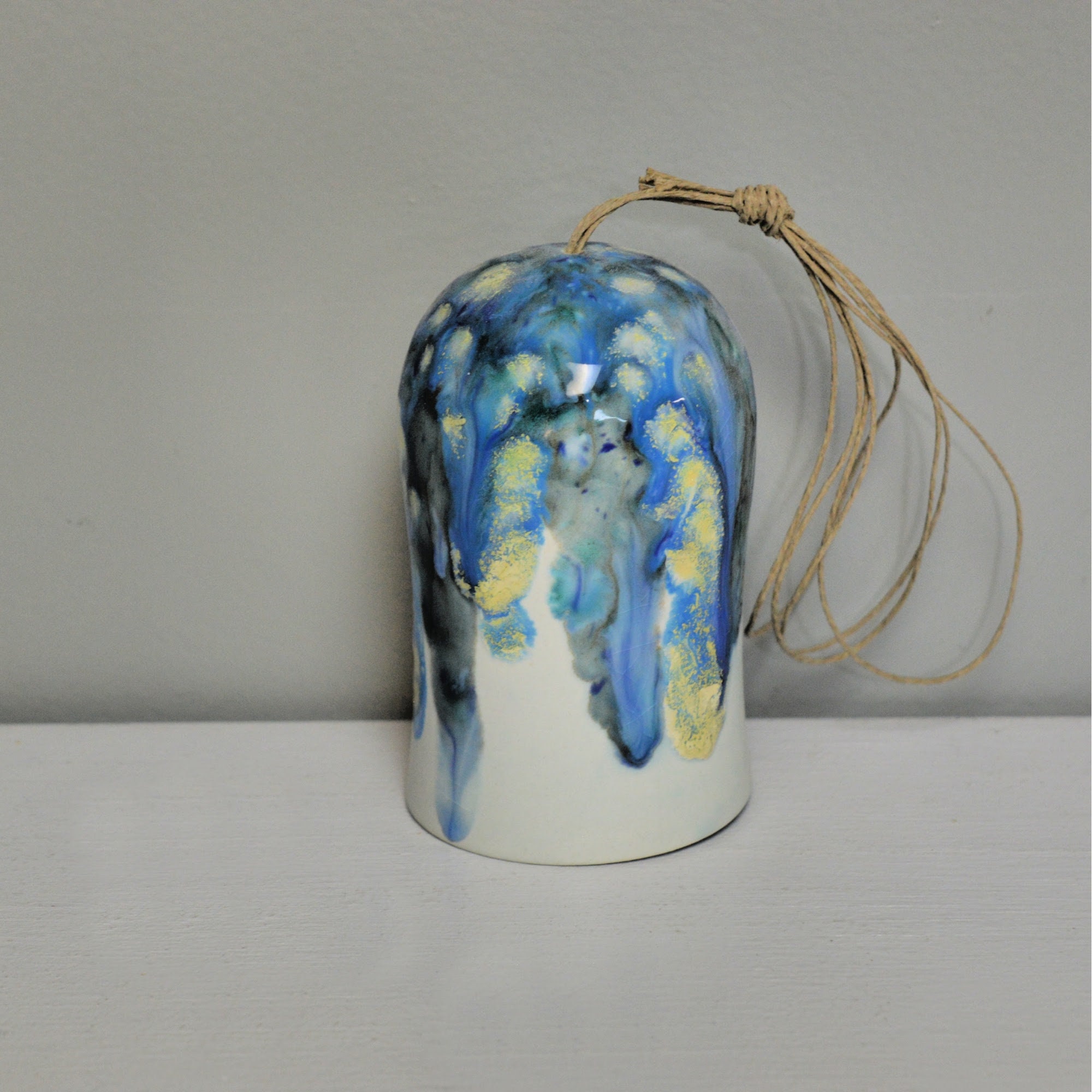 Ceramic Blue Green Glaze Wind Chime Layered Hanging Decor for Home Entryway Display
