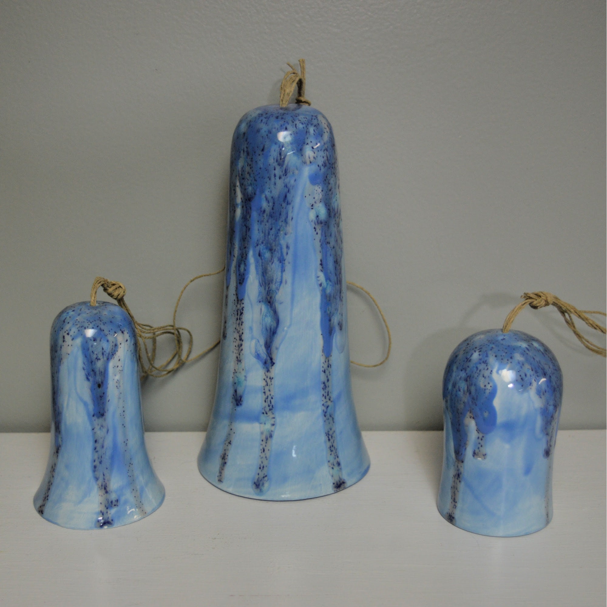 Ceramic Light Blue Speckled Glaze Wind Chime Layered Hanging Decor for Home Wall Display